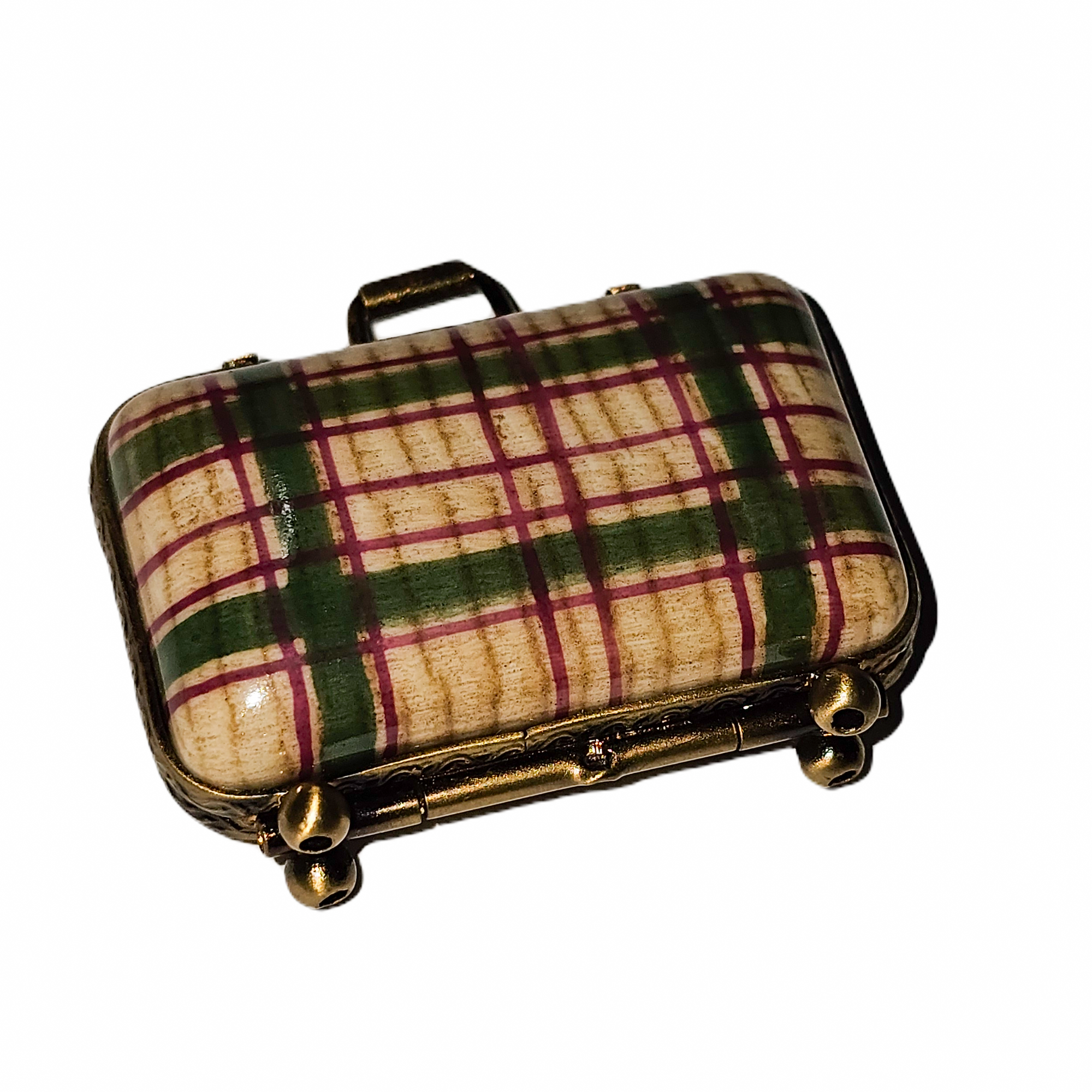 Plaid Elegance Limoges Box Porcelain Limoges travel bags purse French Trinket Box