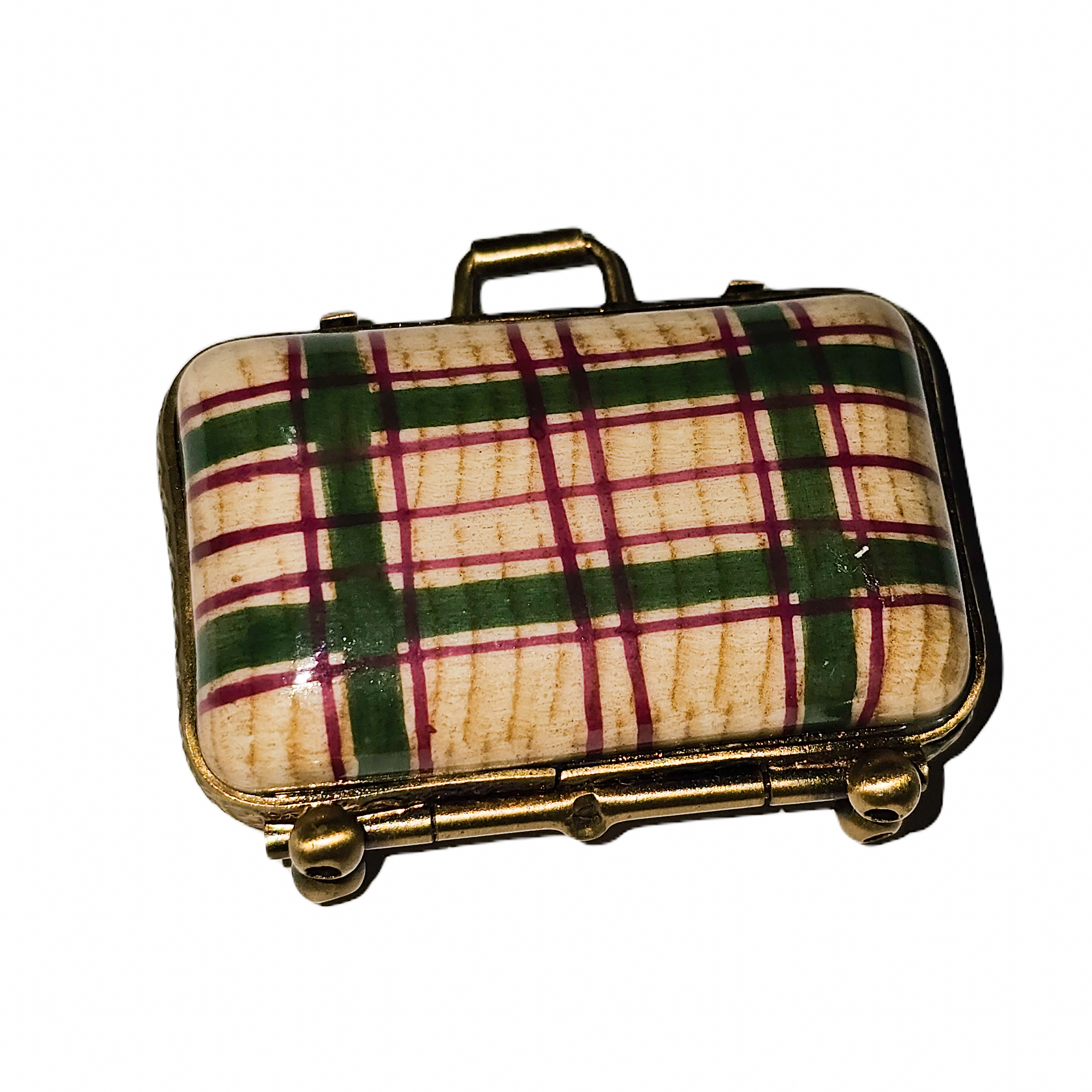 Plaid Elegance Limoges Box Porcelain Limoges travel bags purse French Trinket Box