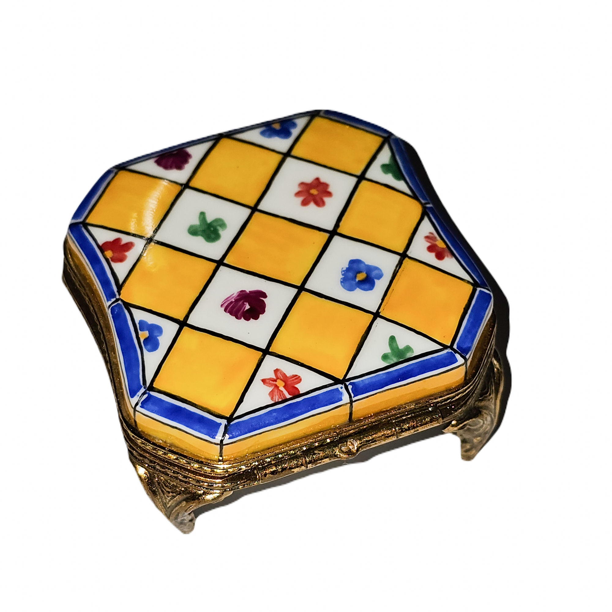 Vibrant Checkerboard Limoges Box Porcelain Limoges furniture home French Trinket Box