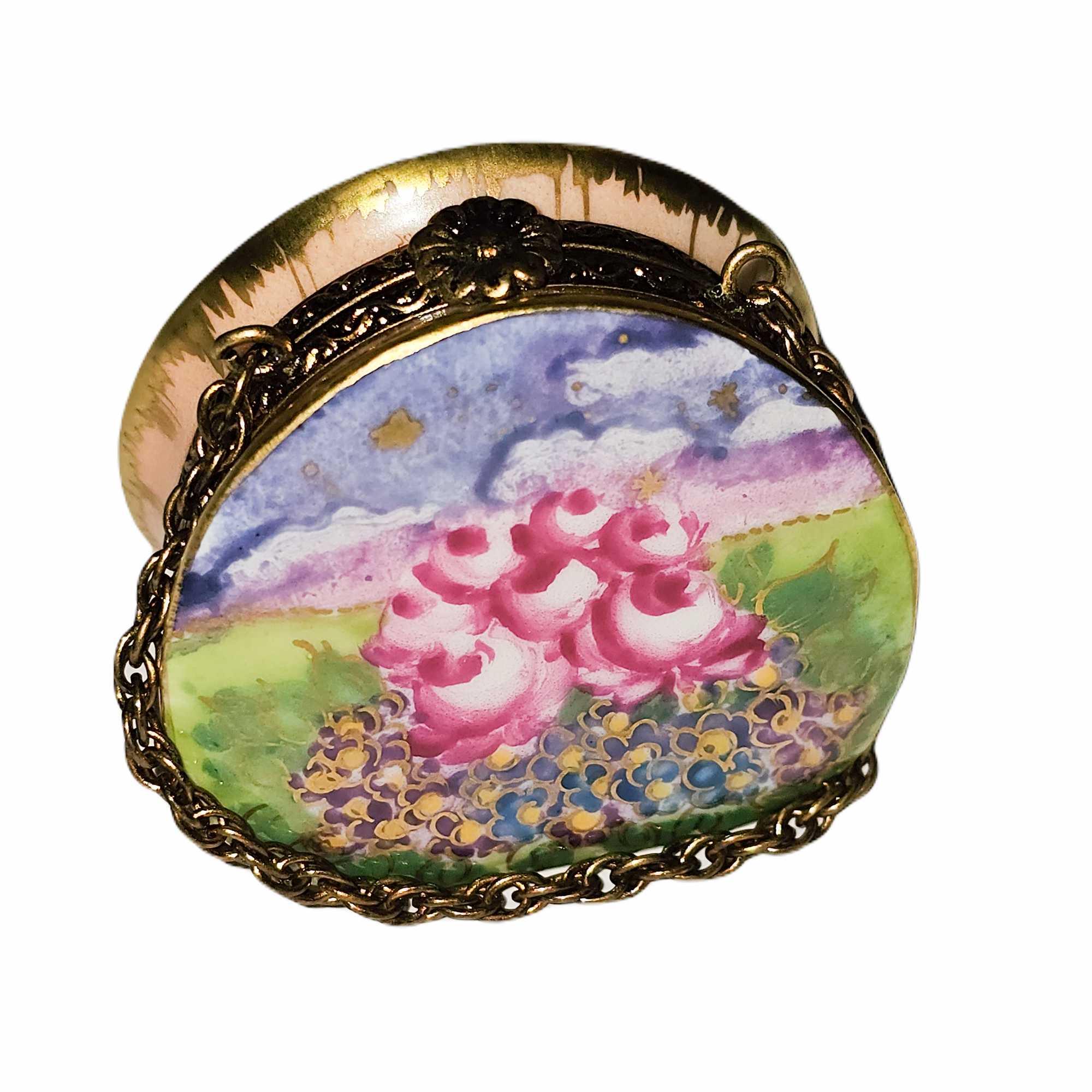 Wildflower and Rose Elegance Porcelain Limoges purse French Trinket Box