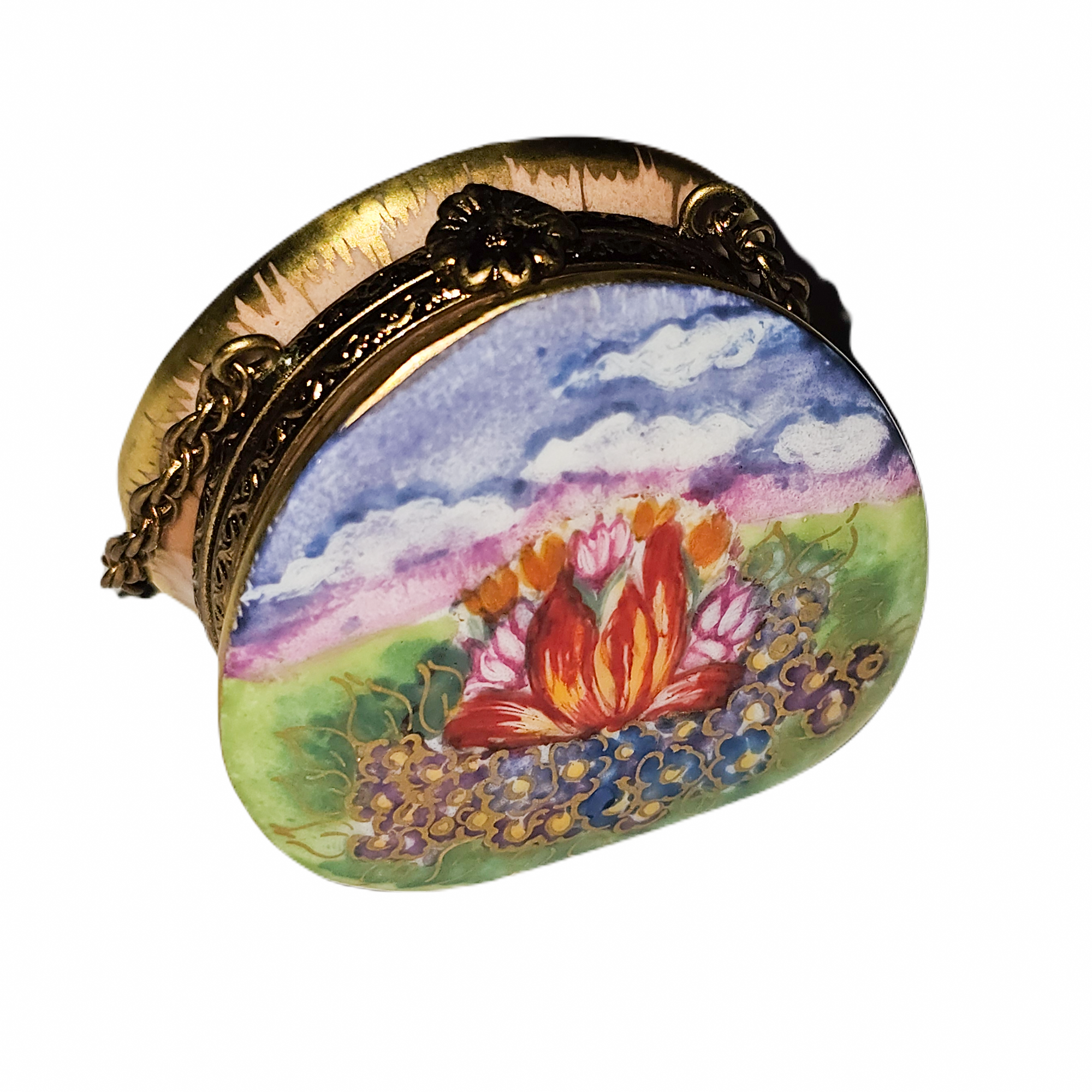 Wildflower and Rose Elegance Porcelain Limoges purse French Trinket Box