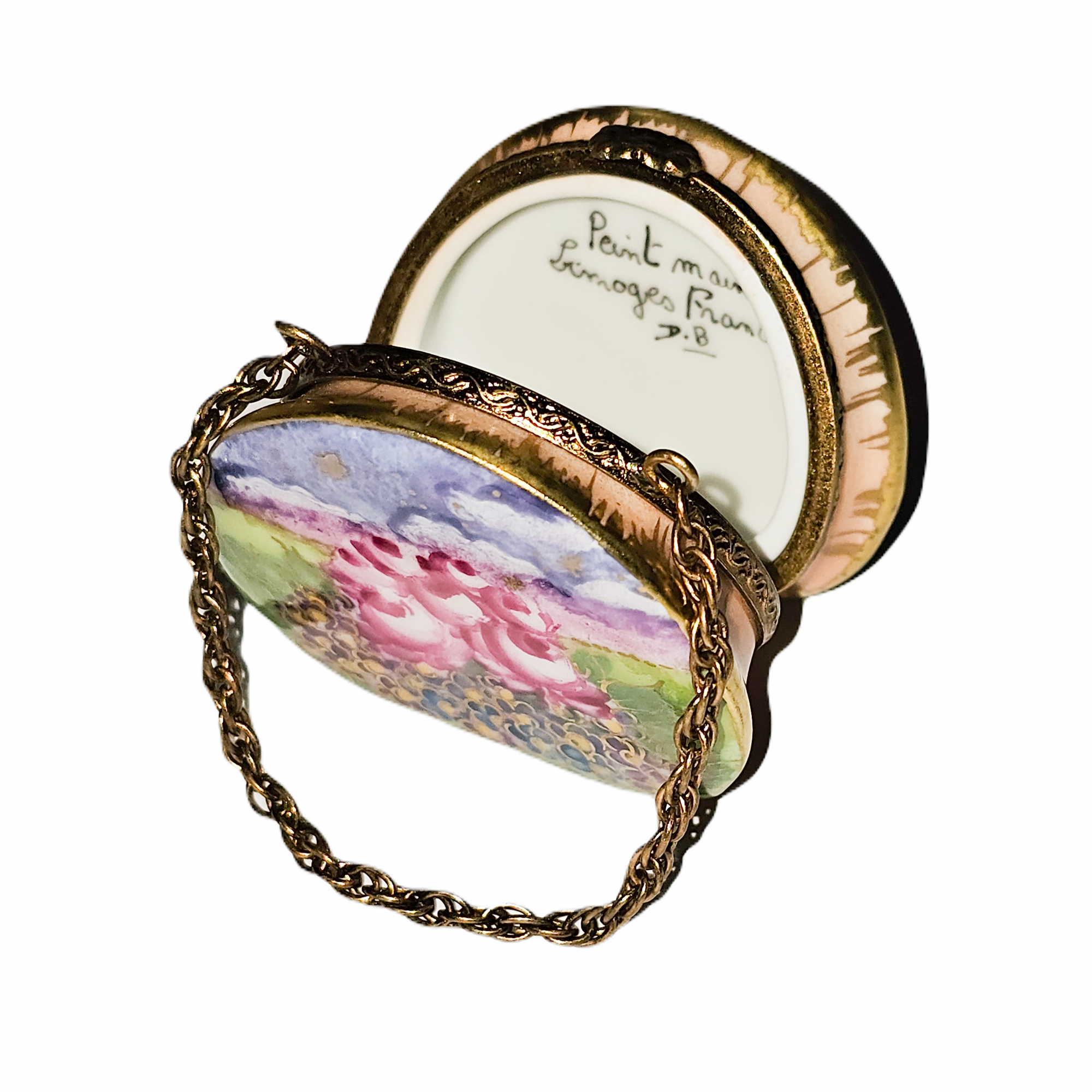 Wildflower and Rose Elegance Porcelain Limoges purse French Trinket Box