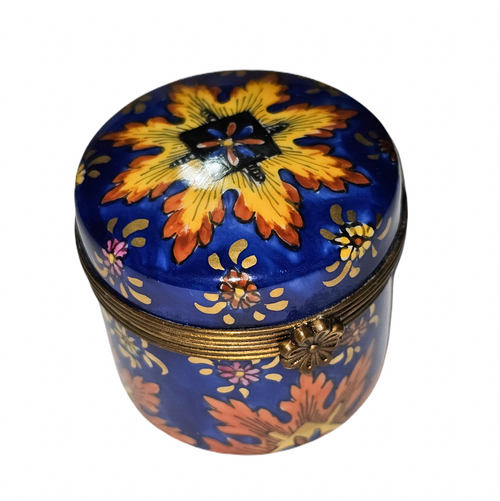 Dark Blue Floral Limoges Box Porcelain Limoges traditional French Trinket Box