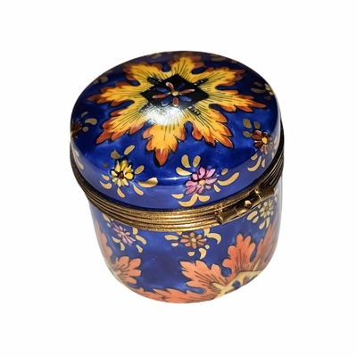 Dark Blue Floral Limoges Box Porcelain Limoges traditional French Trinket Box