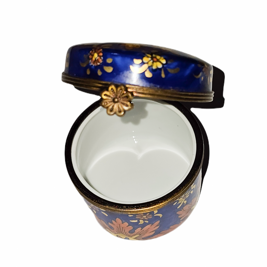 Dark Blue Floral Limoges Box Porcelain Limoges traditional French Trinket Box
