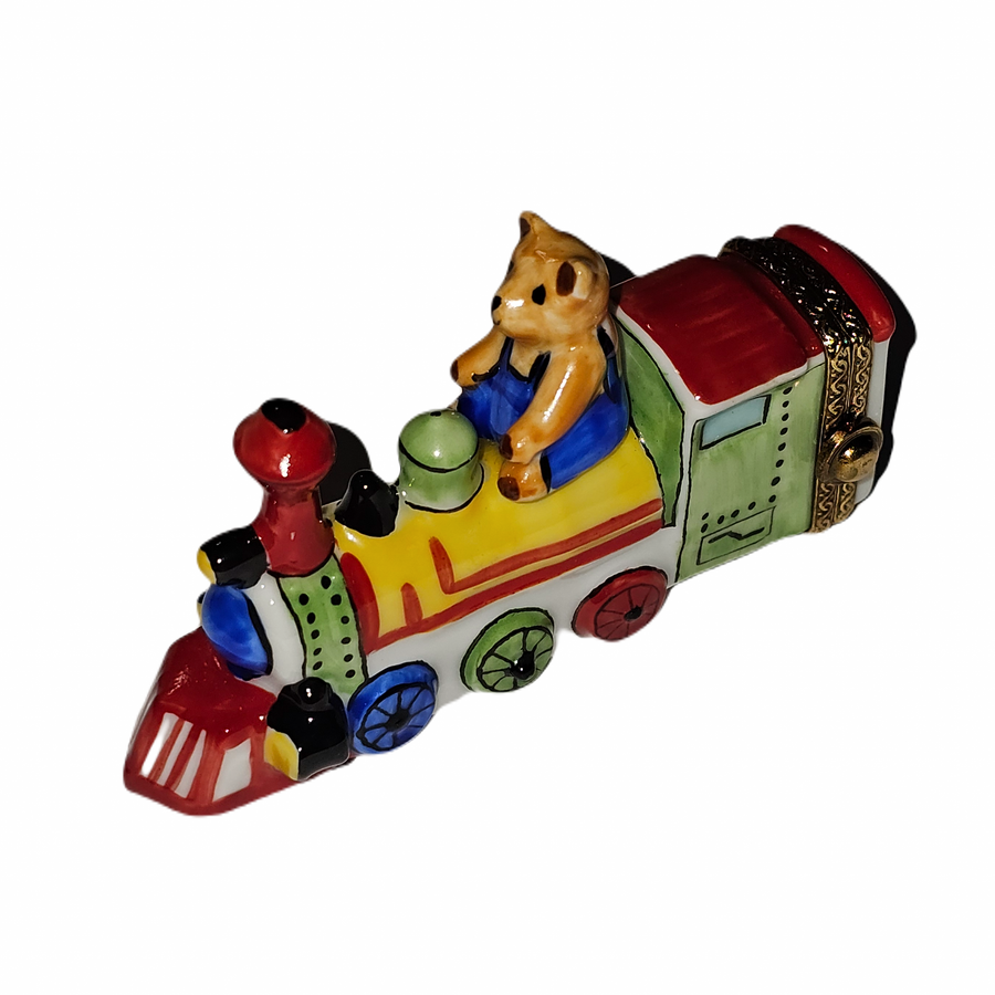 Teddy Bear Train Adventure Box Porcelain Limoges vehicle teddy French Trinket Box