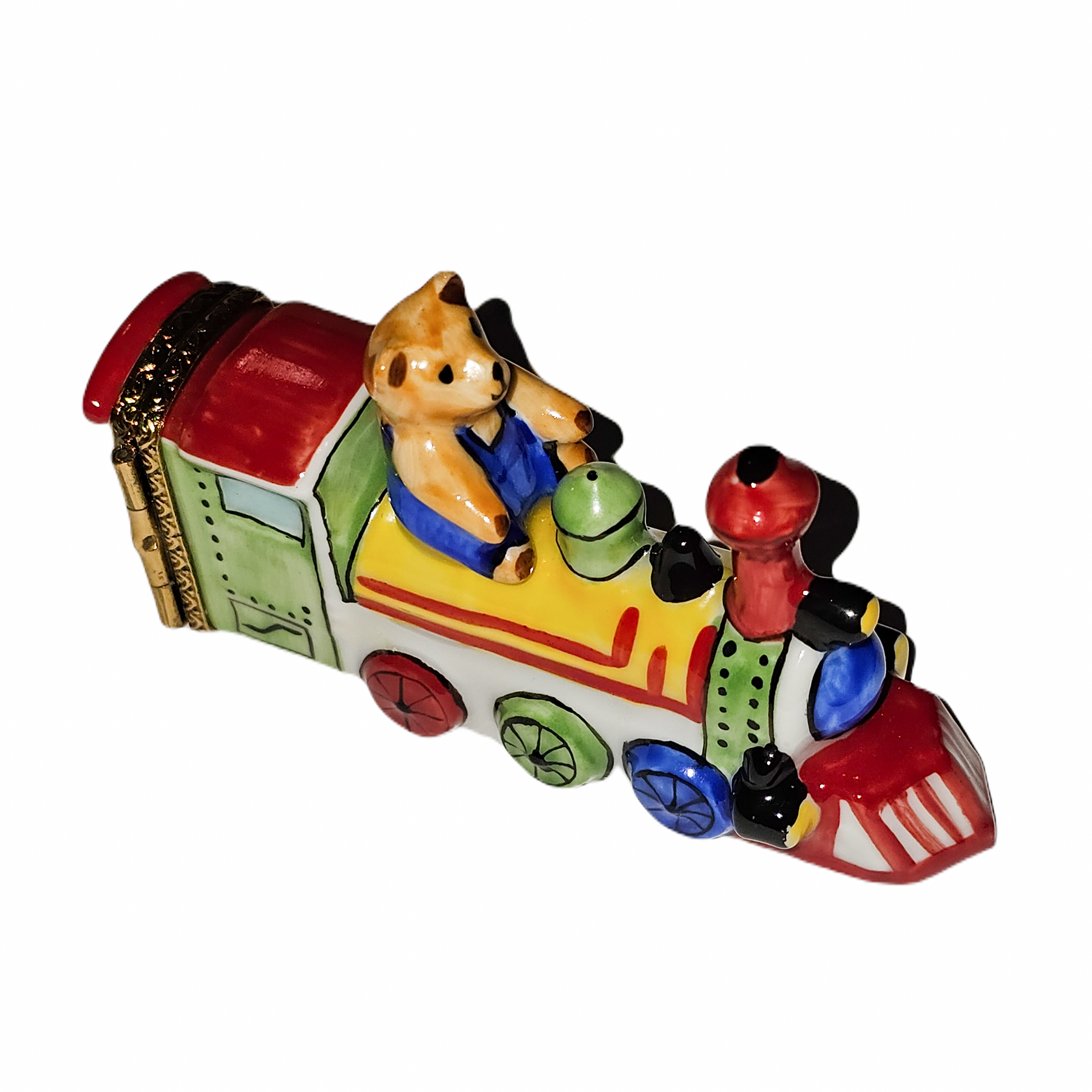 Teddy Bear Train Adventure Box Porcelain Limoges vehicle teddy French Trinket Box