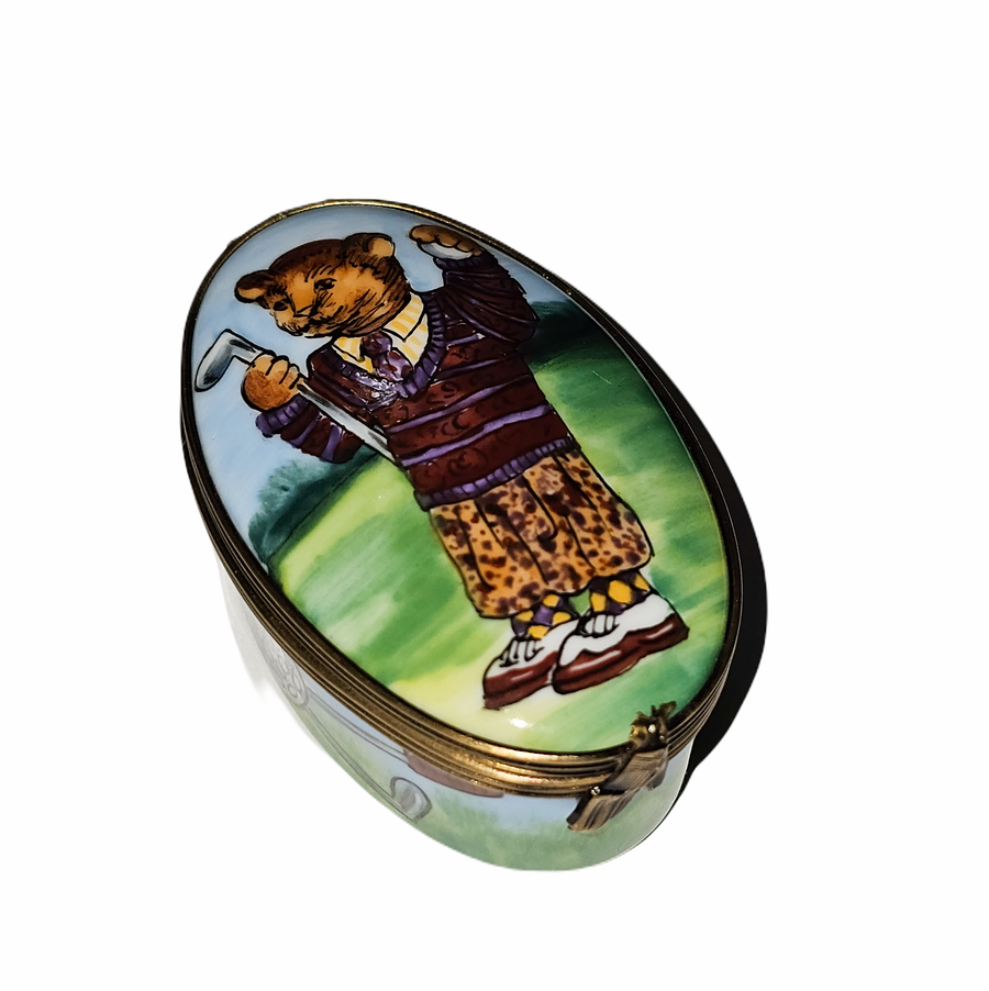 Teddy Bear Golf Limoges Box Porcelain Limoges traditional sports French Trinket Box