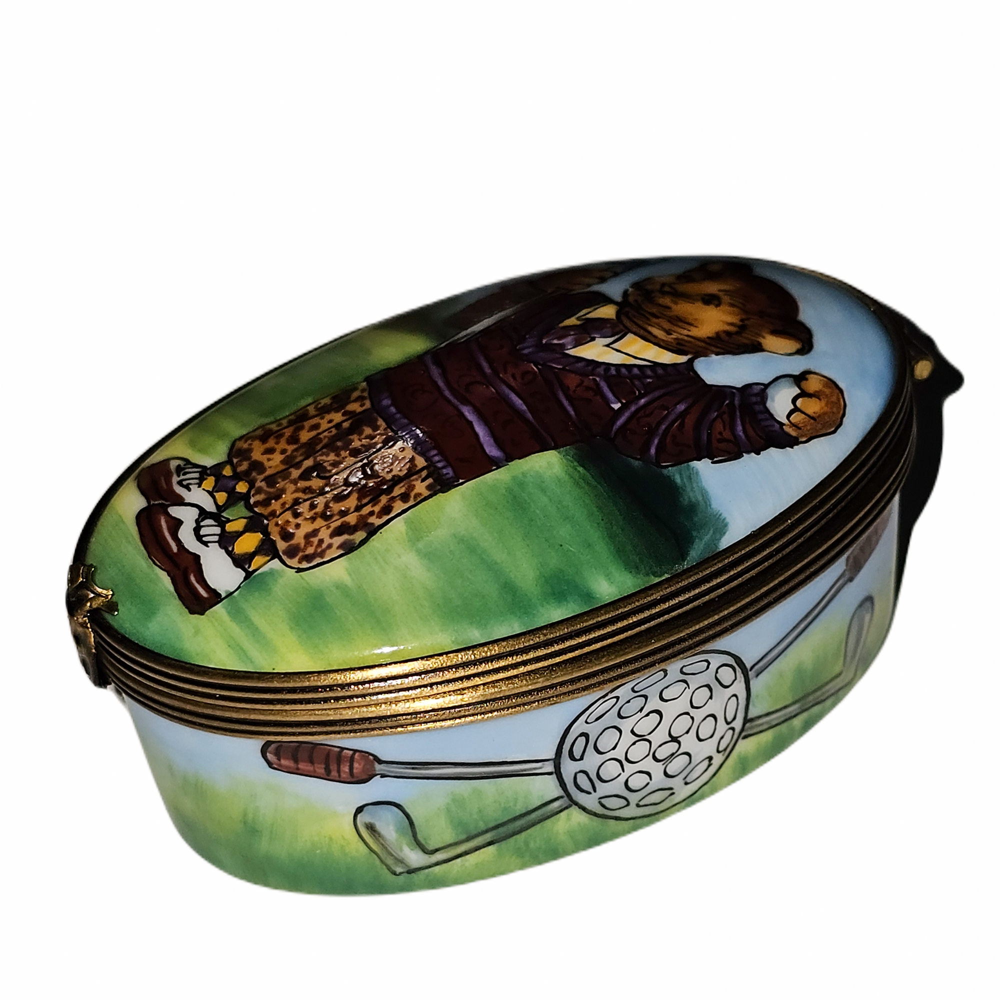 Teddy Bear Golf Limoges Box Porcelain Limoges traditional sports French Trinket Box