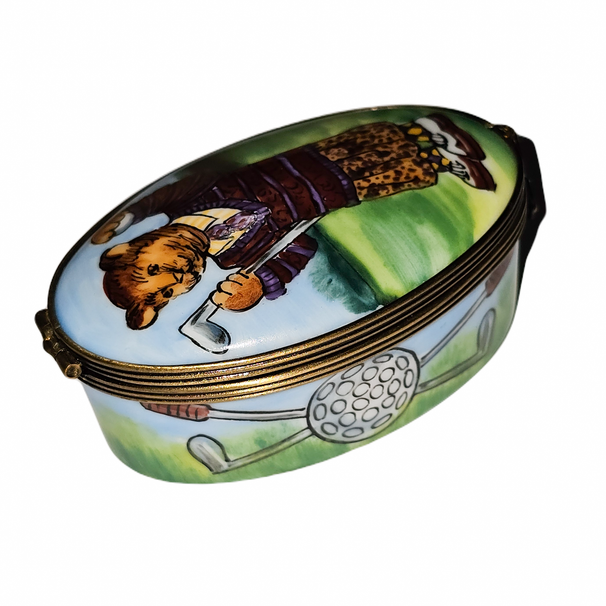 Teddy Bear Golf Limoges Box Porcelain Limoges traditional sports French Trinket Box