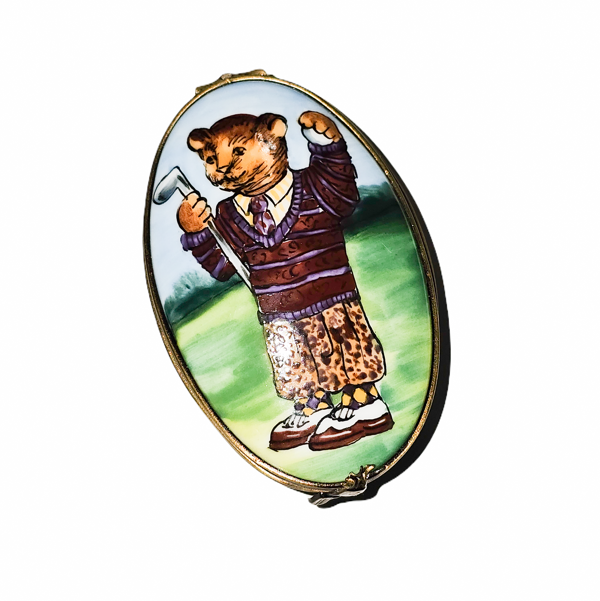 Teddy Bear Golf Limoges Box Porcelain Limoges traditional sports French Trinket Box
