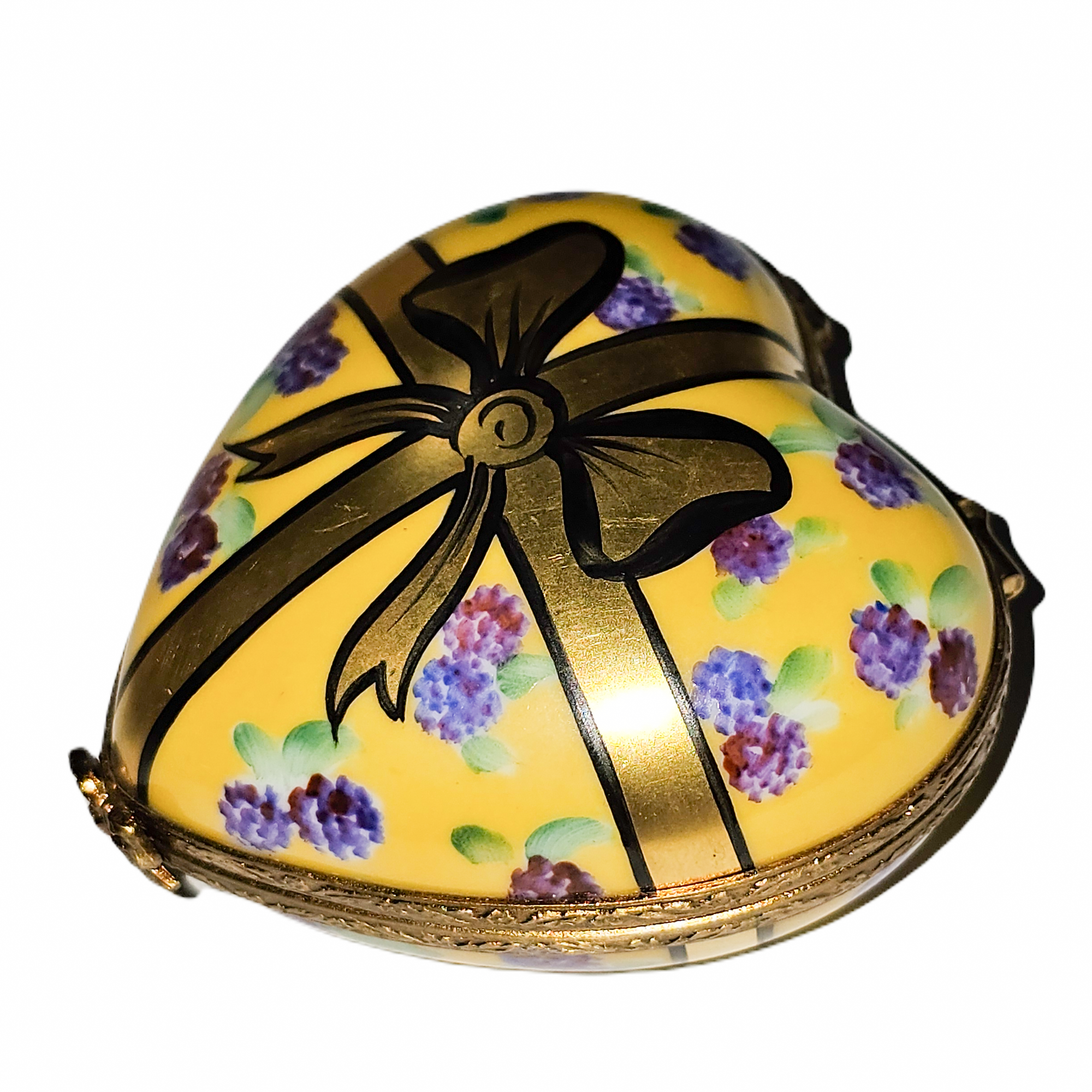 Yellow Heart With Purple Flowers Porcelain Limoges heart French Trinket Box