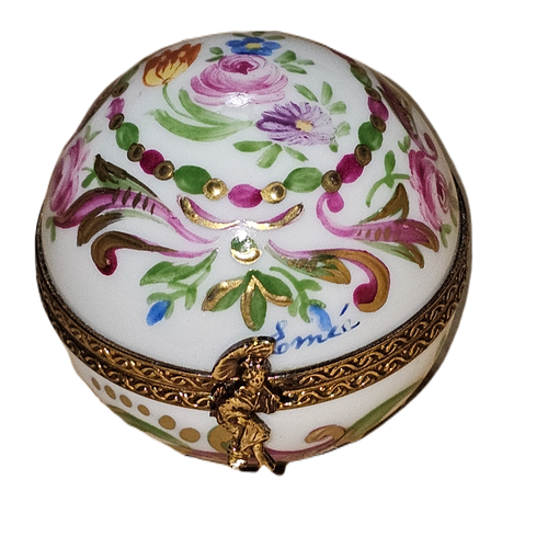 Pink Floral Round Limoges Box Porcelain Limoges traditional French Trinket Box