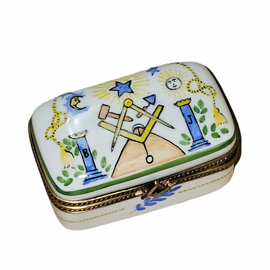 Masonic Symbols Rectangle Limoges Box Porcelain Limoges myth professional French Trinket Box