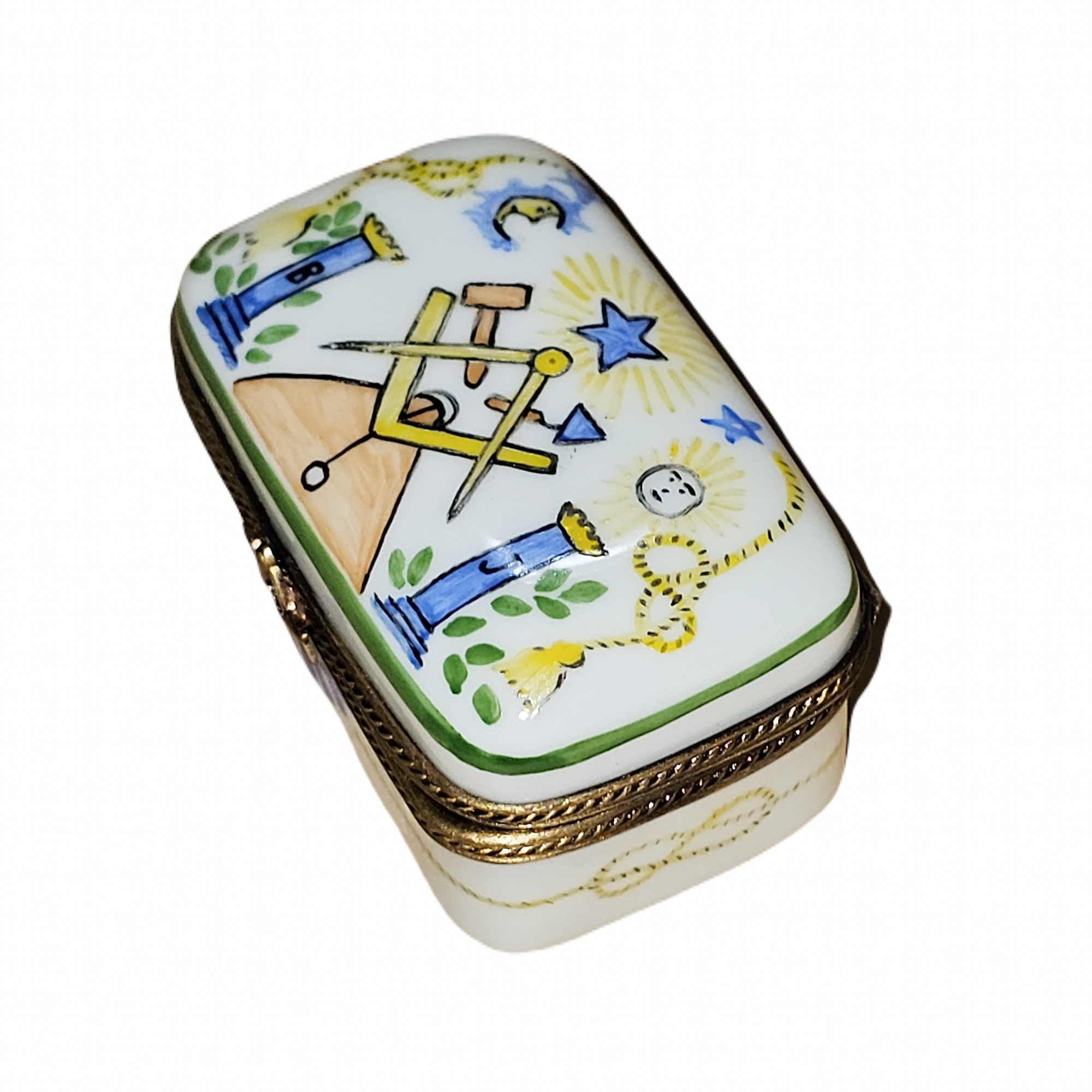 Masonic Symbols Rectangle Limoges Box Porcelain Limoges myth professional French Trinket Box