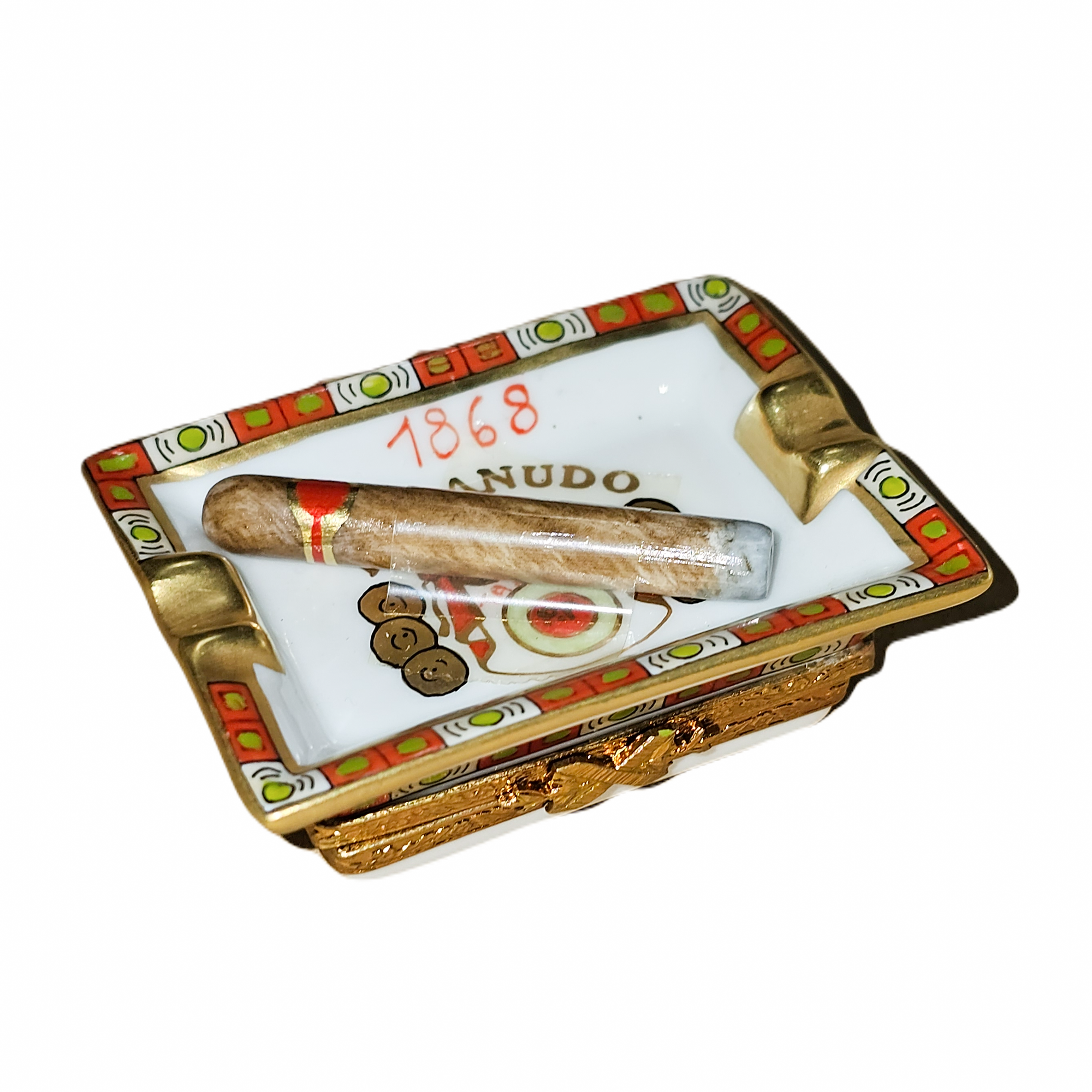 La Canudo Cigar Ashtray Delight Porcelain Limoges wine French Trinket Box