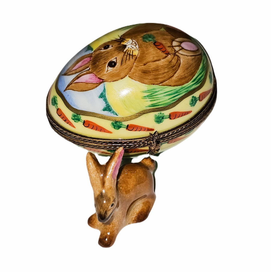 Rabbit Nestled in Colorful Egg Porcelain Limoges rabbit Easter French Trinket Box