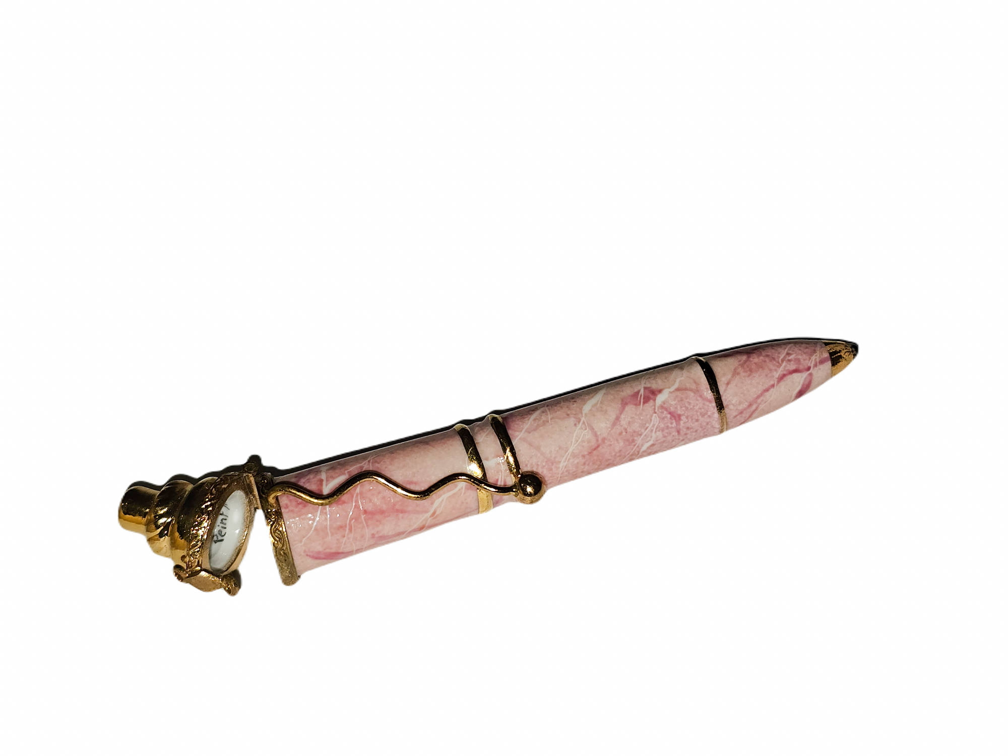 Elegant Pink Ballpoint Pen Porcelain Limoges professional French Trinket Box