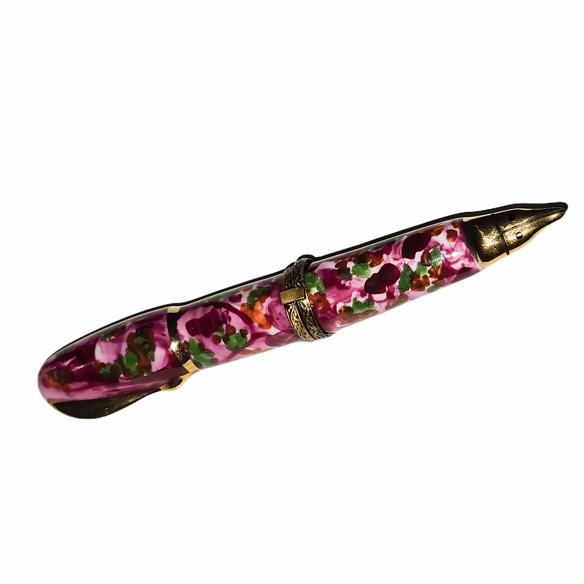 Hot Pink Decorative Fountain Pen Porcelain Limoges professional French Trinket Box