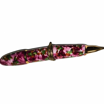 Hot Pink Decorative Fountain Pen Porcelain Limoges professional French Trinket Box