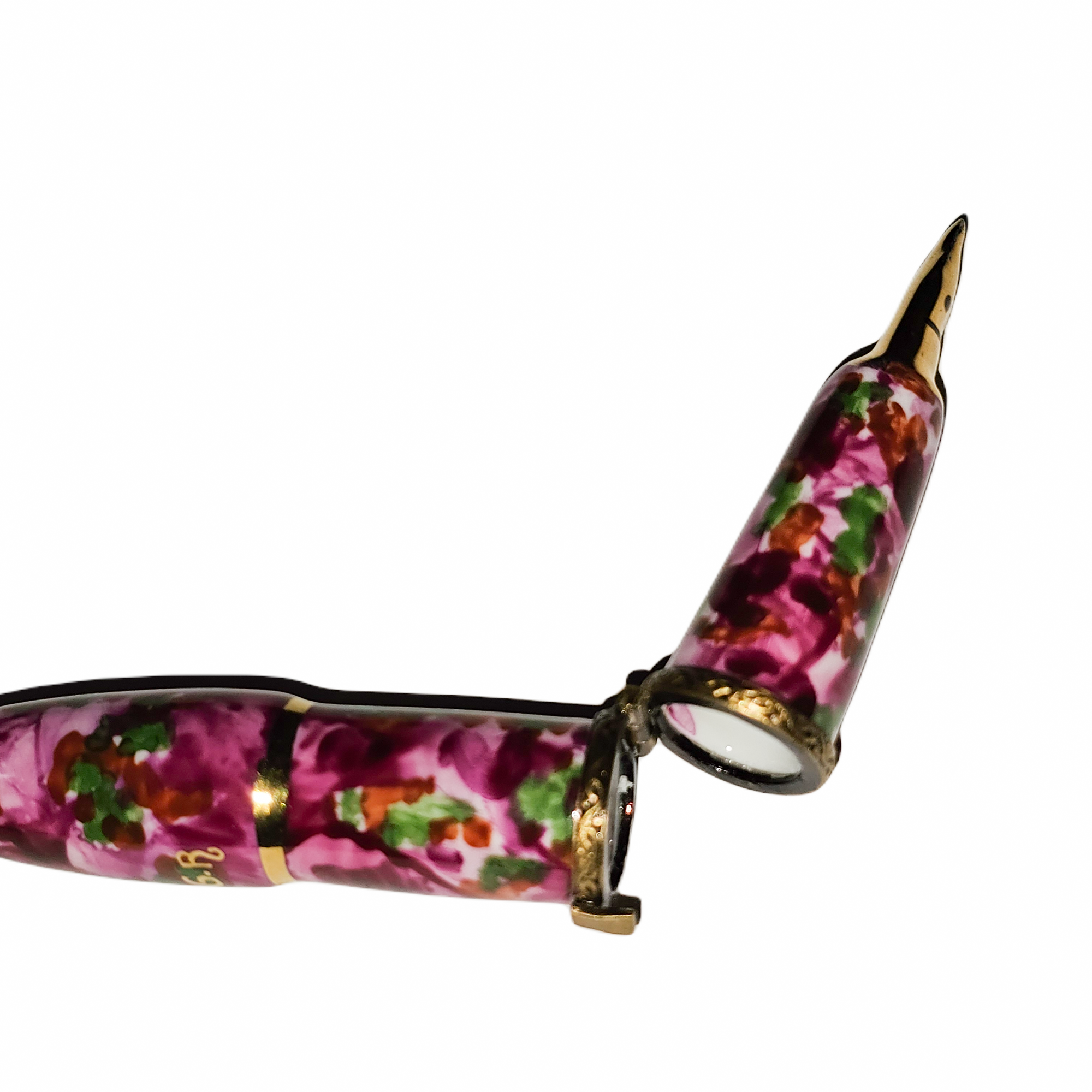 Hot Pink Decorative Fountain Pen Porcelain Limoges professional French Trinket Box