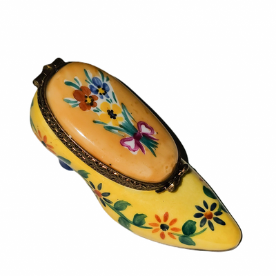 Yellow Tulip Shoe Charm Porcelain Limoges Shoe French Trinket Box