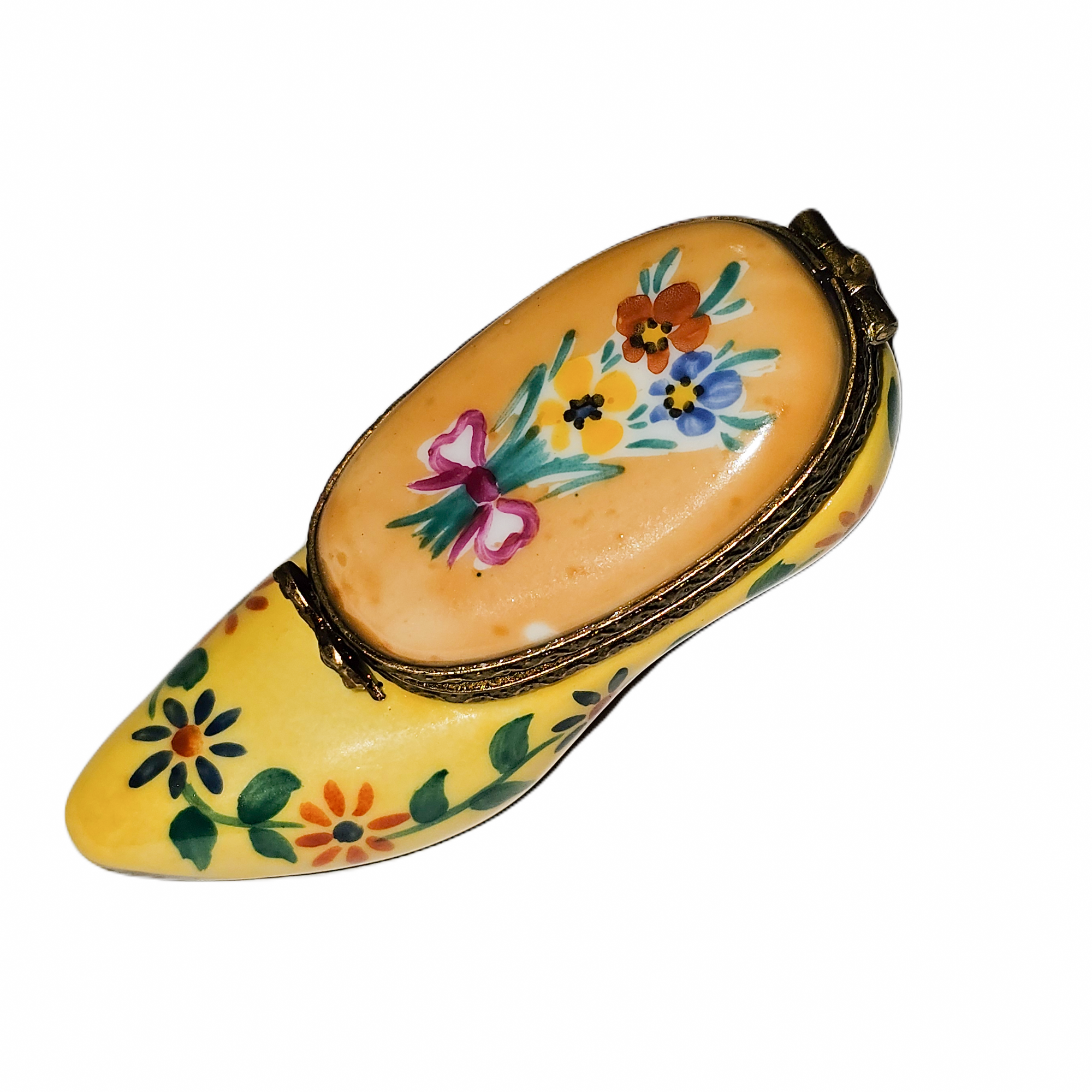 Yellow Tulip Shoe Charm Porcelain Limoges Shoe French Trinket Box