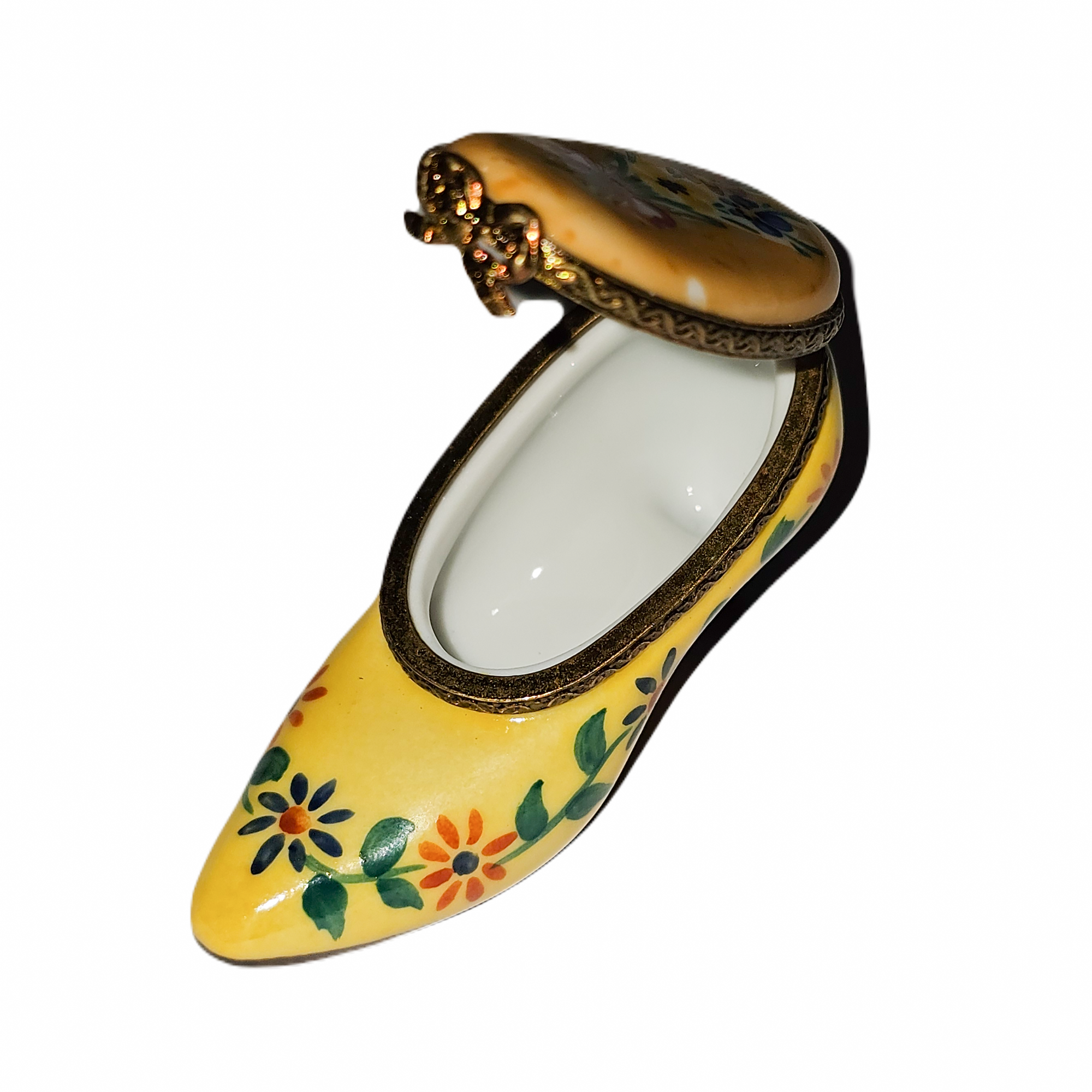 Yellow Tulip Shoe Charm Porcelain Limoges Shoe French Trinket Box