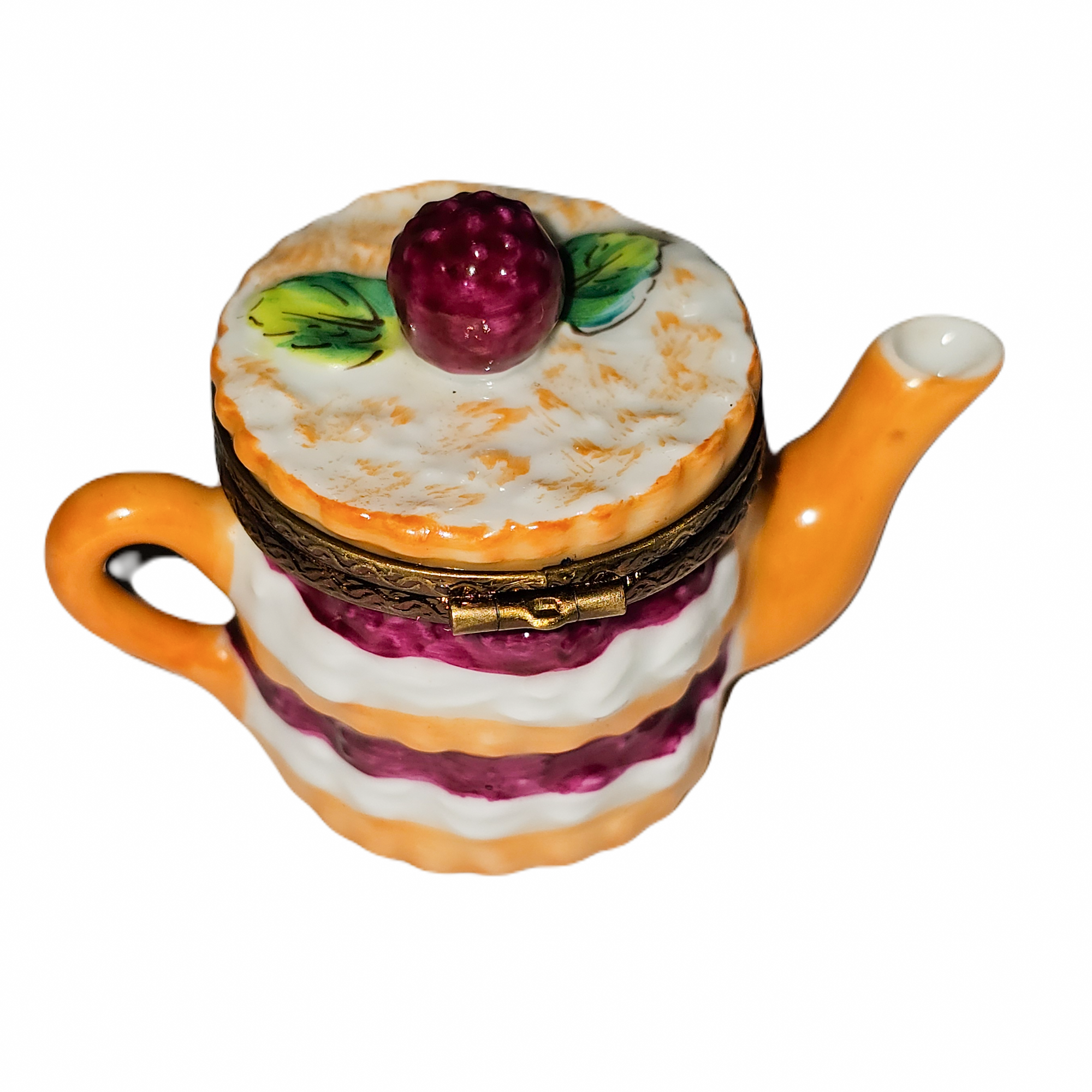 Raspberry Delight Teapot Box Porcelain Limoges china French Trinket Box