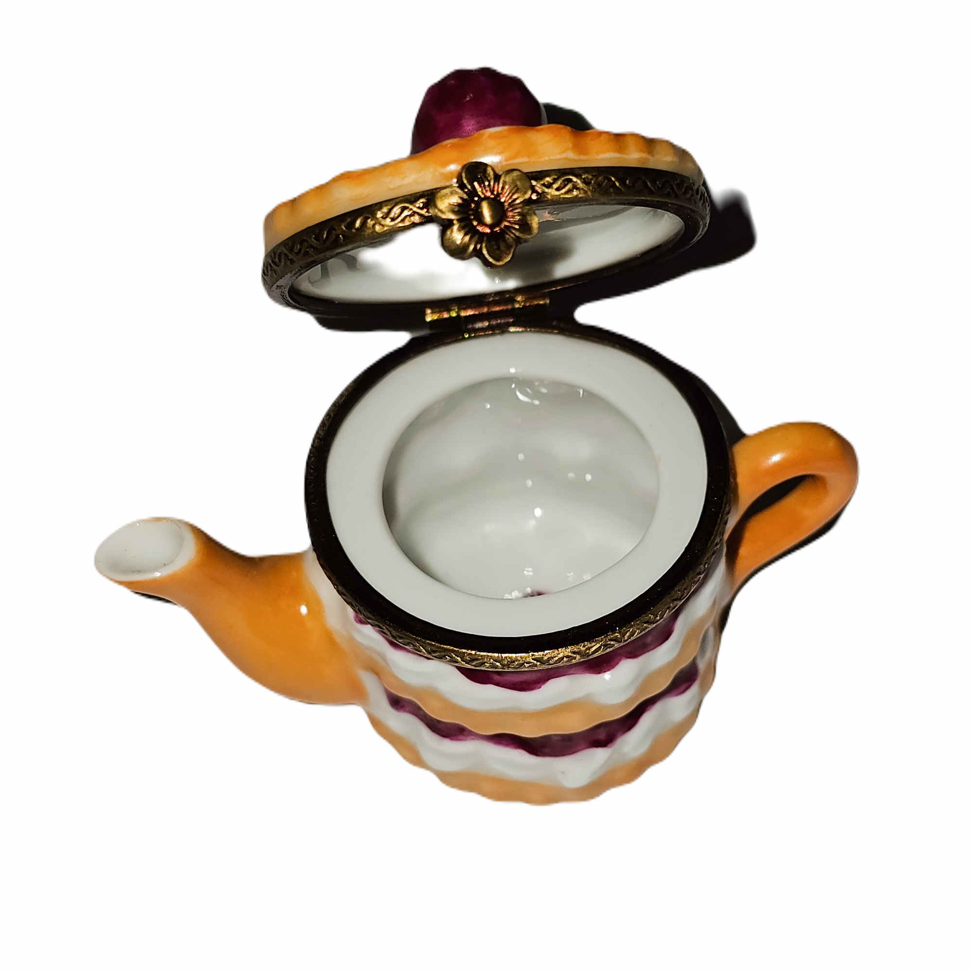 Raspberry Delight Teapot Box Porcelain Limoges china French Trinket Box