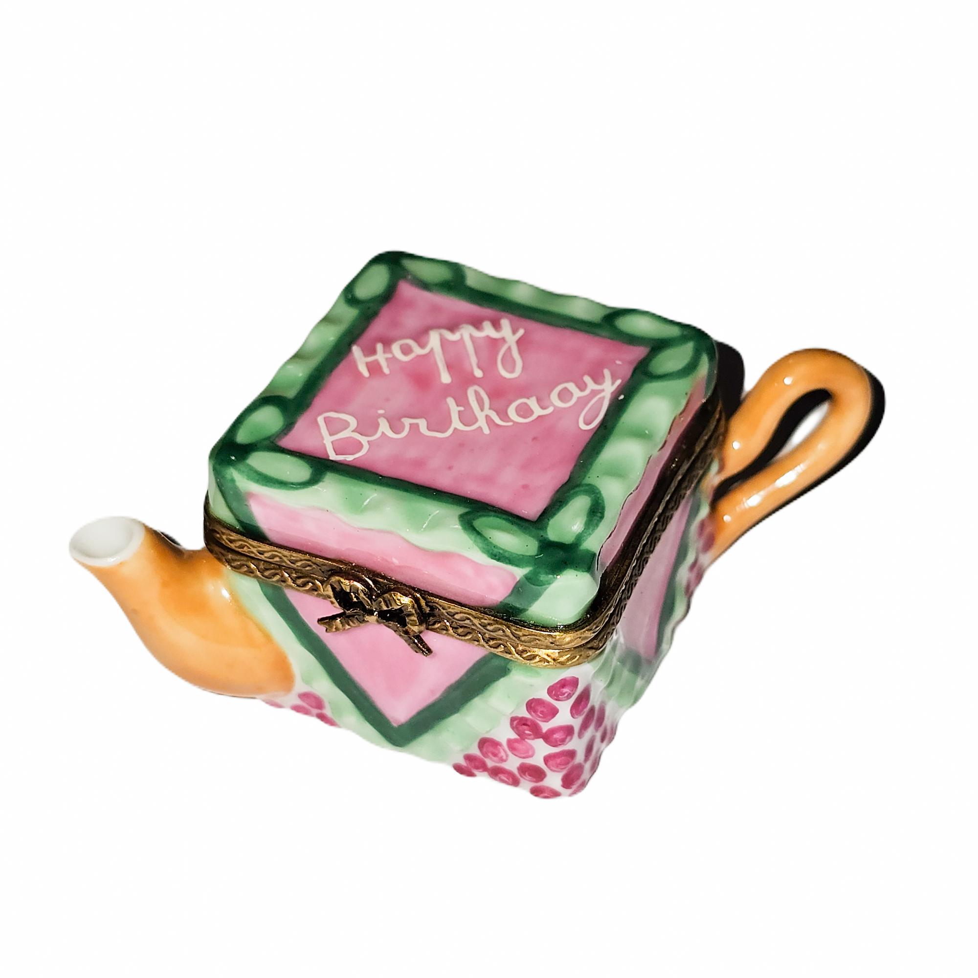 Happy Birthday Cake Teapot Porcelain Limoges Birthday china French Trinket Box