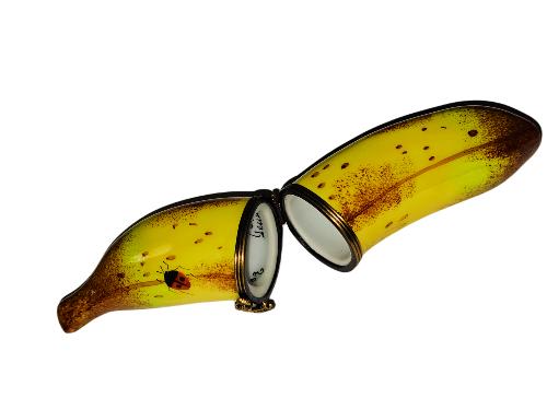 Banana and Ladybug Delight Porcelain Limoges fruit vegetable French Trinket Box