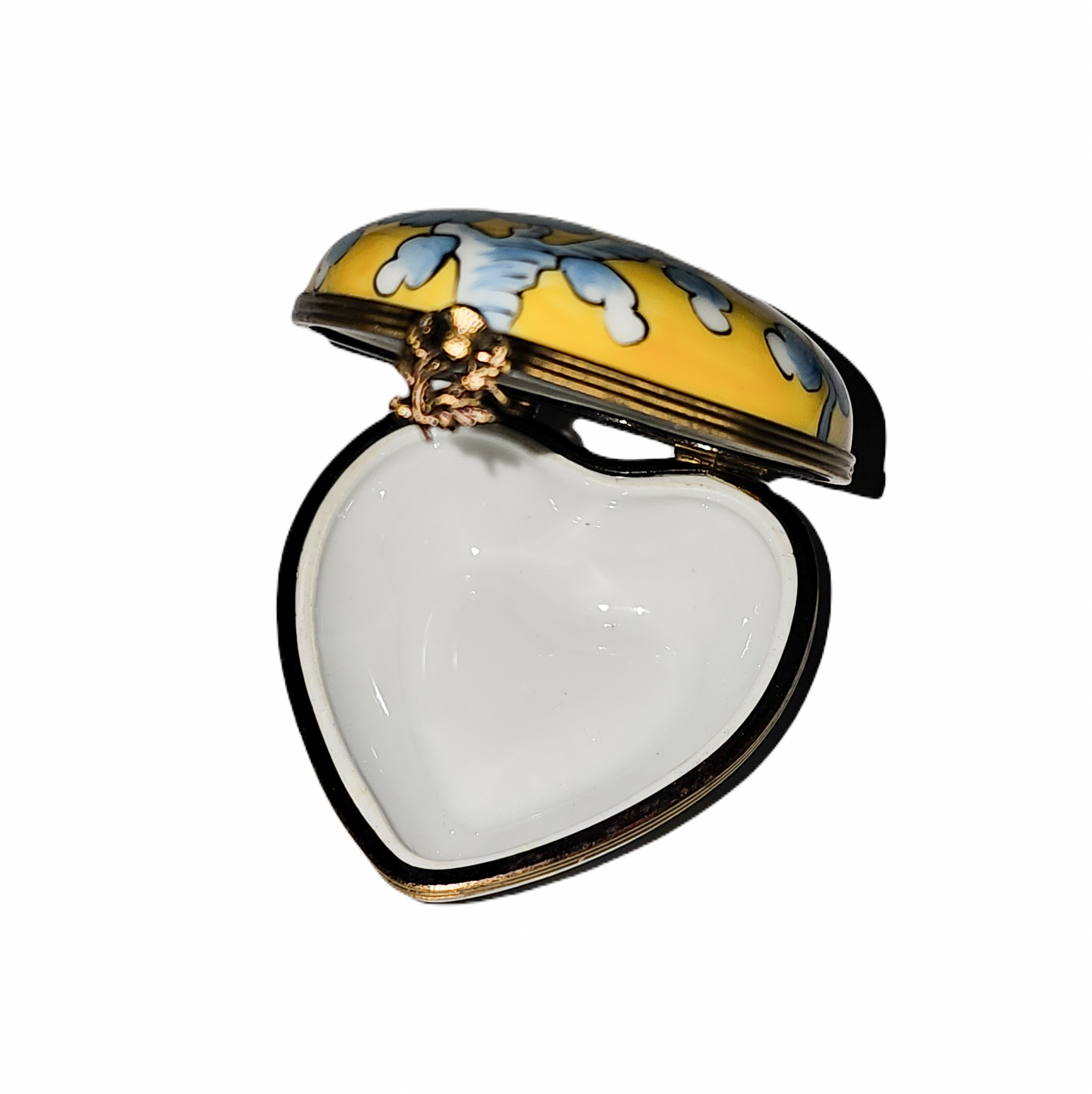 Yellow Heart Box with Blue Flowers Porcelain Limoges heart French Trinket Box