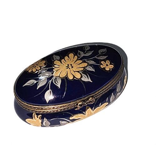 Blue Cobalt Floral Elegance Box Porcelain Limoges traditional French Trinket Box