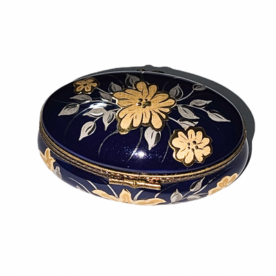 Blue Cobalt Floral Elegance Box Porcelain Limoges traditional French Trinket Box