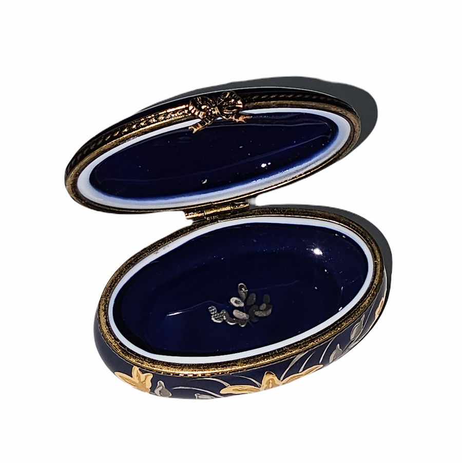 Blue Cobalt Floral Elegance Box Porcelain Limoges traditional French Trinket Box