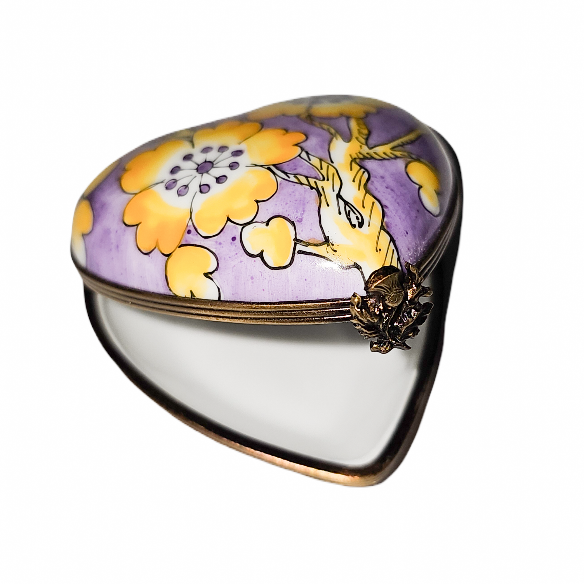 Purple Heart Floral Limoges Box Porcelain Limoges Heart French Trinket Box