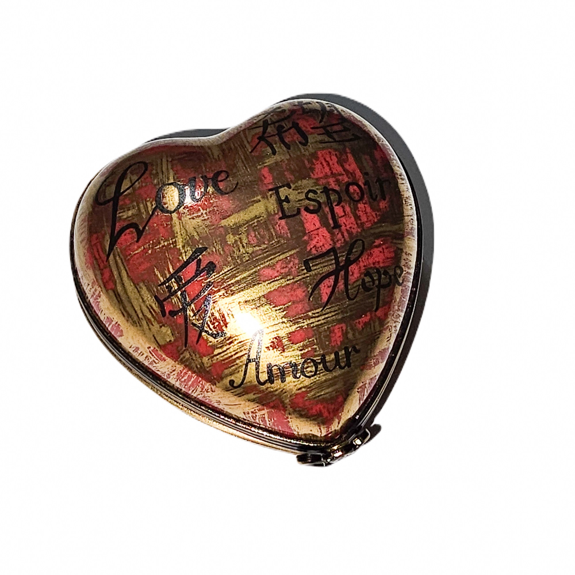Red Gold Love Heart Box Porcelain Limoges heart French Trinket Box