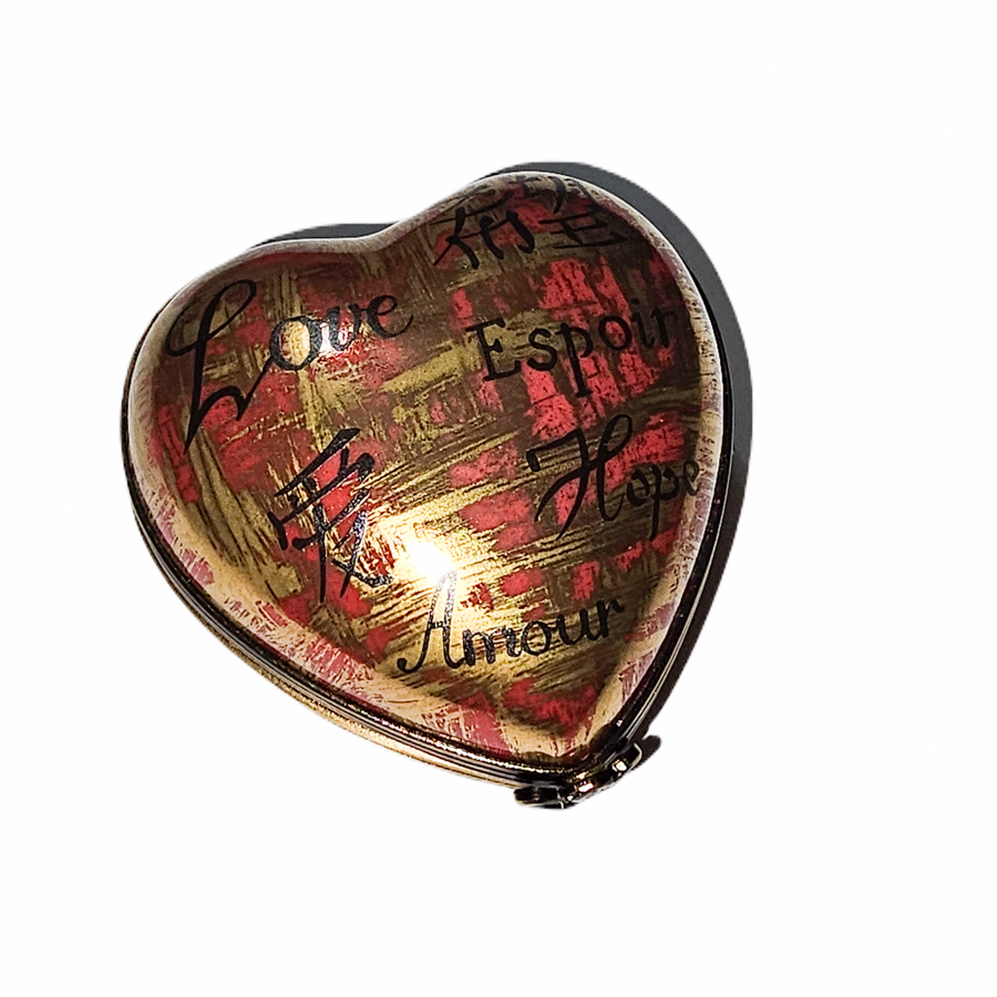 Red Gold Love Heart Box Porcelain Limoges heart French Trinket Box