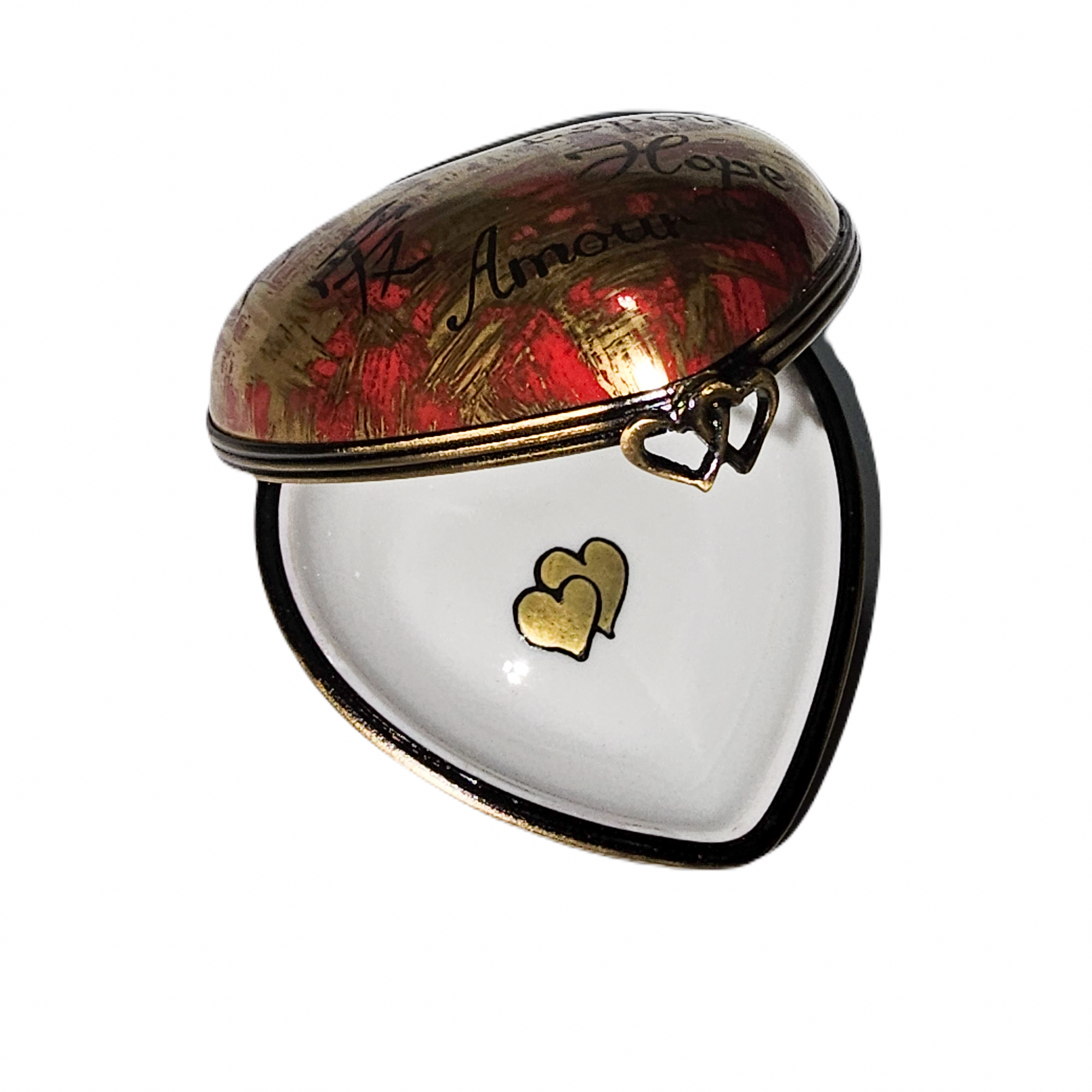 Red Gold Love Heart Box Porcelain Limoges heart French Trinket Box
