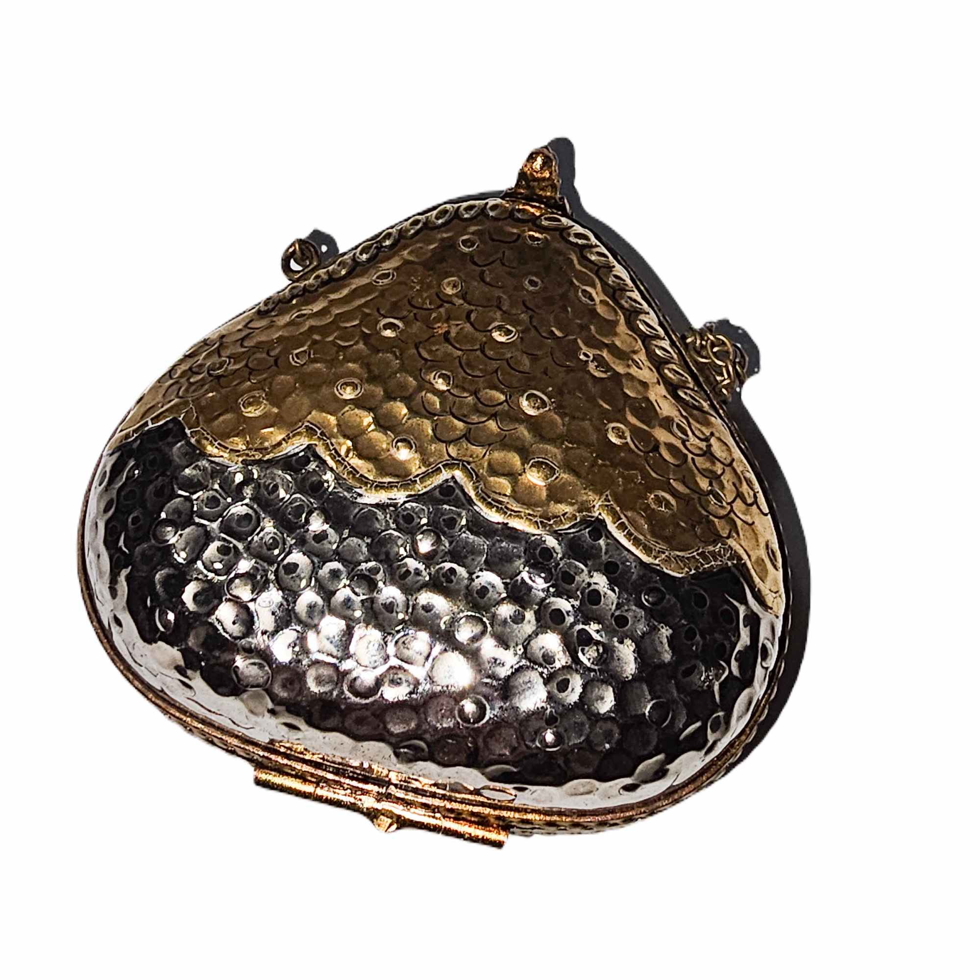 Elegant Hammered Silver Purse Porcelain Limoges purse French Trinket Box