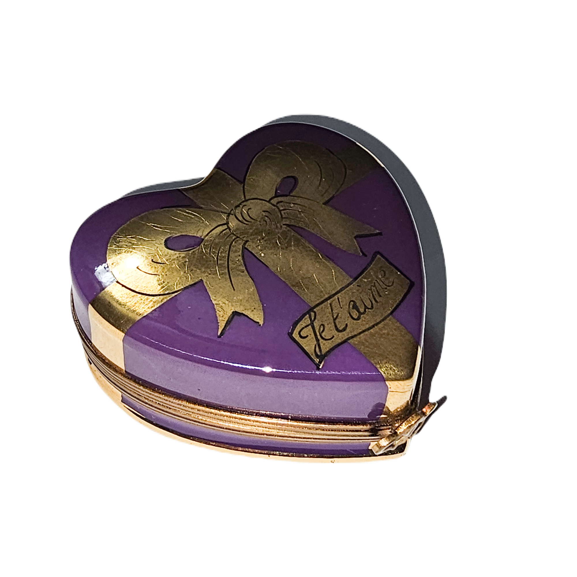 Purple Heart Treasure Box Porcelain Limoges Heart Valentine Love Anniversary French Trinket Box