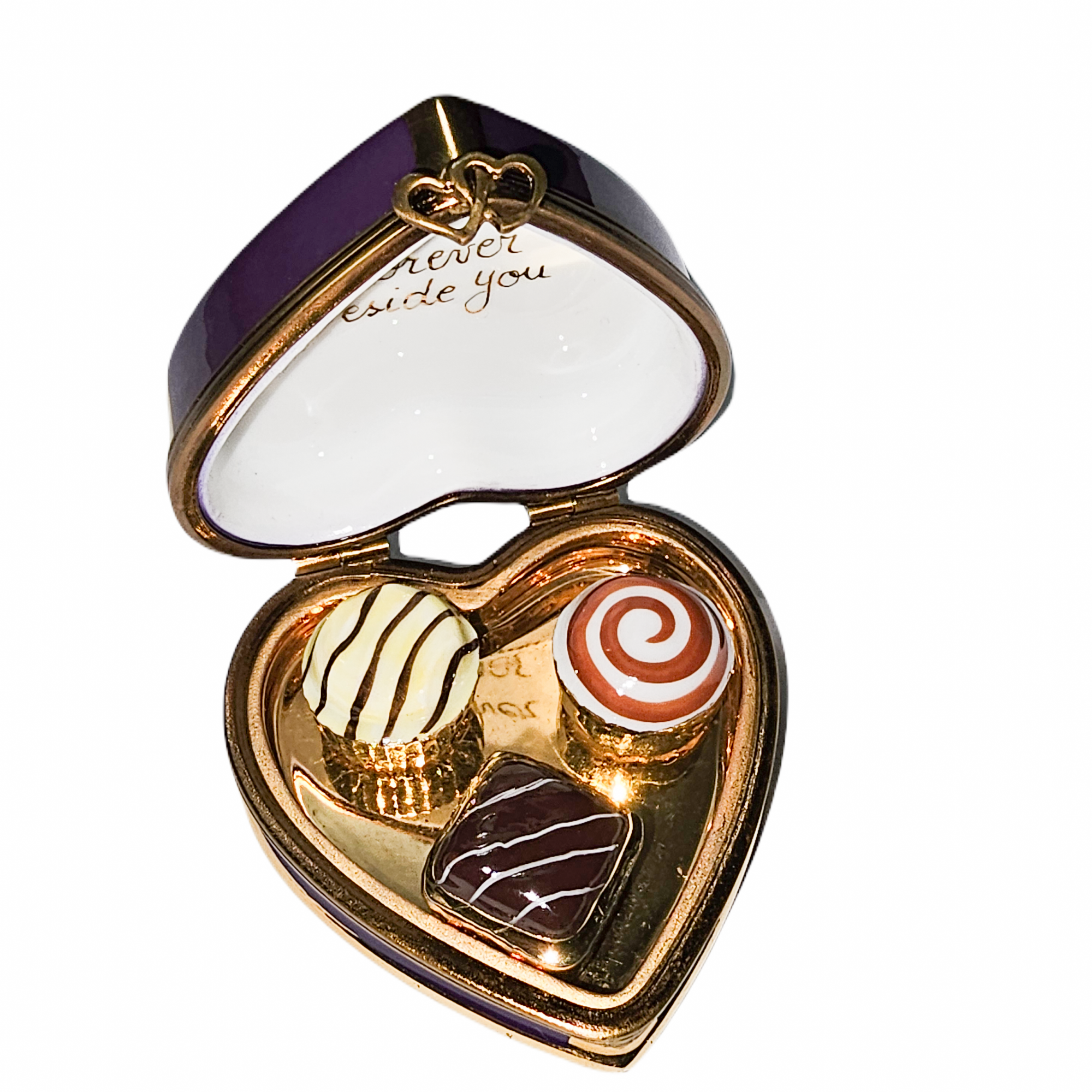 Purple Heart Treasure Box Porcelain Limoges Heart Valentine Love Anniversary French Trinket Box