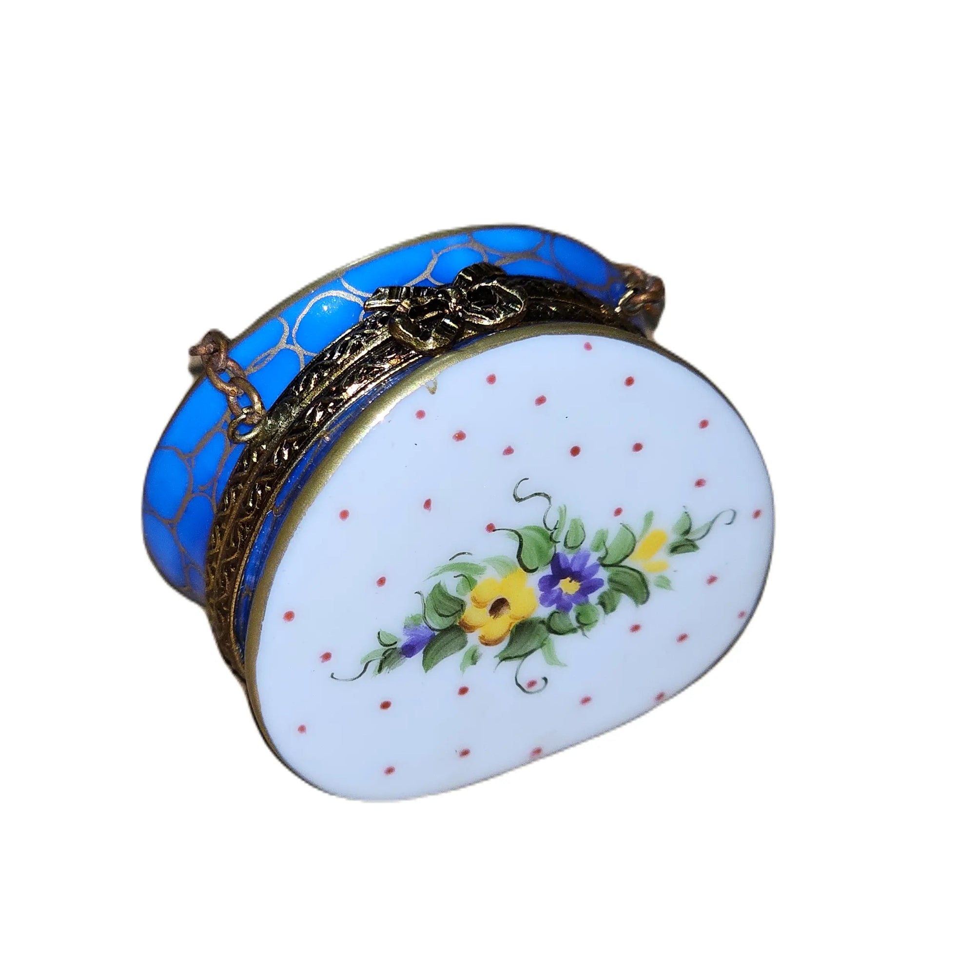 Blue Floral Elegance Limoges Box Porcelain Limoges purse French Trinket Box
