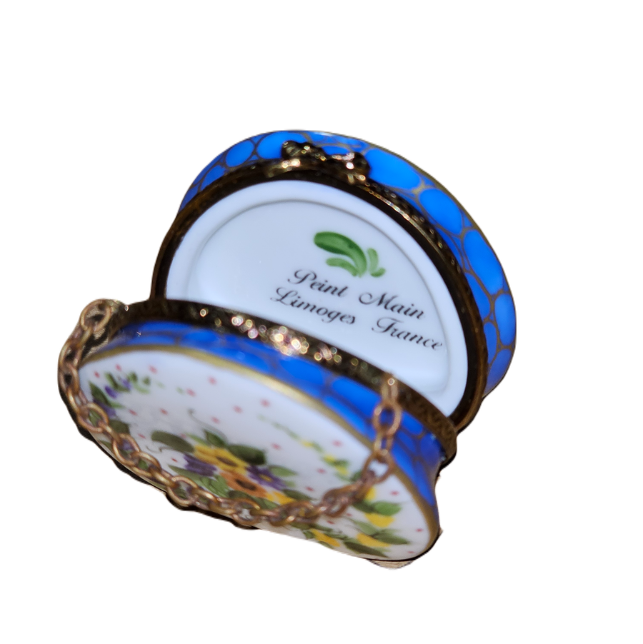 Blue Floral Elegance Limoges Box Porcelain Limoges purse French Trinket Box