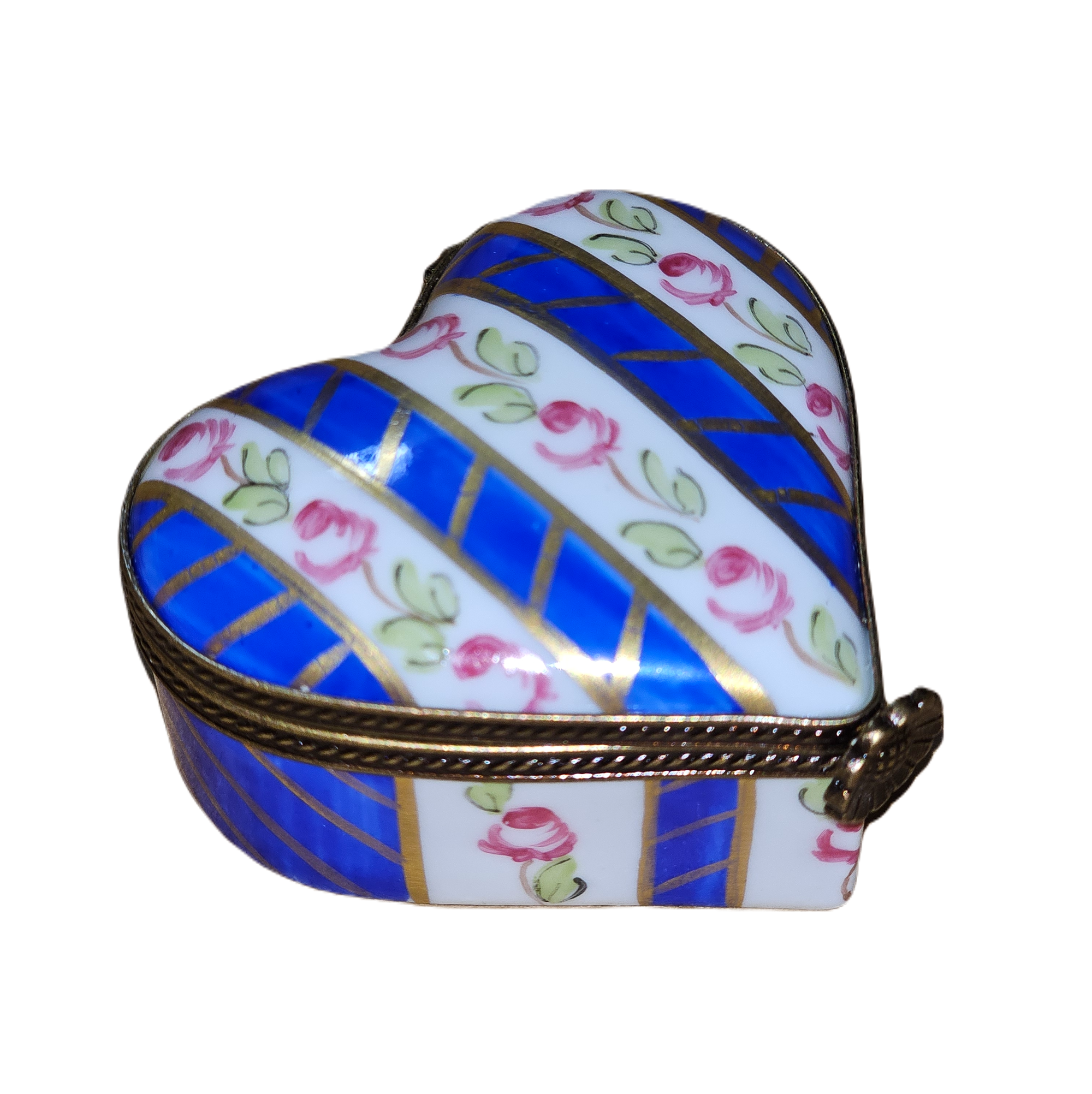 Blue Stripes Heart Box Porcelain Limoges heart French Trinket Box