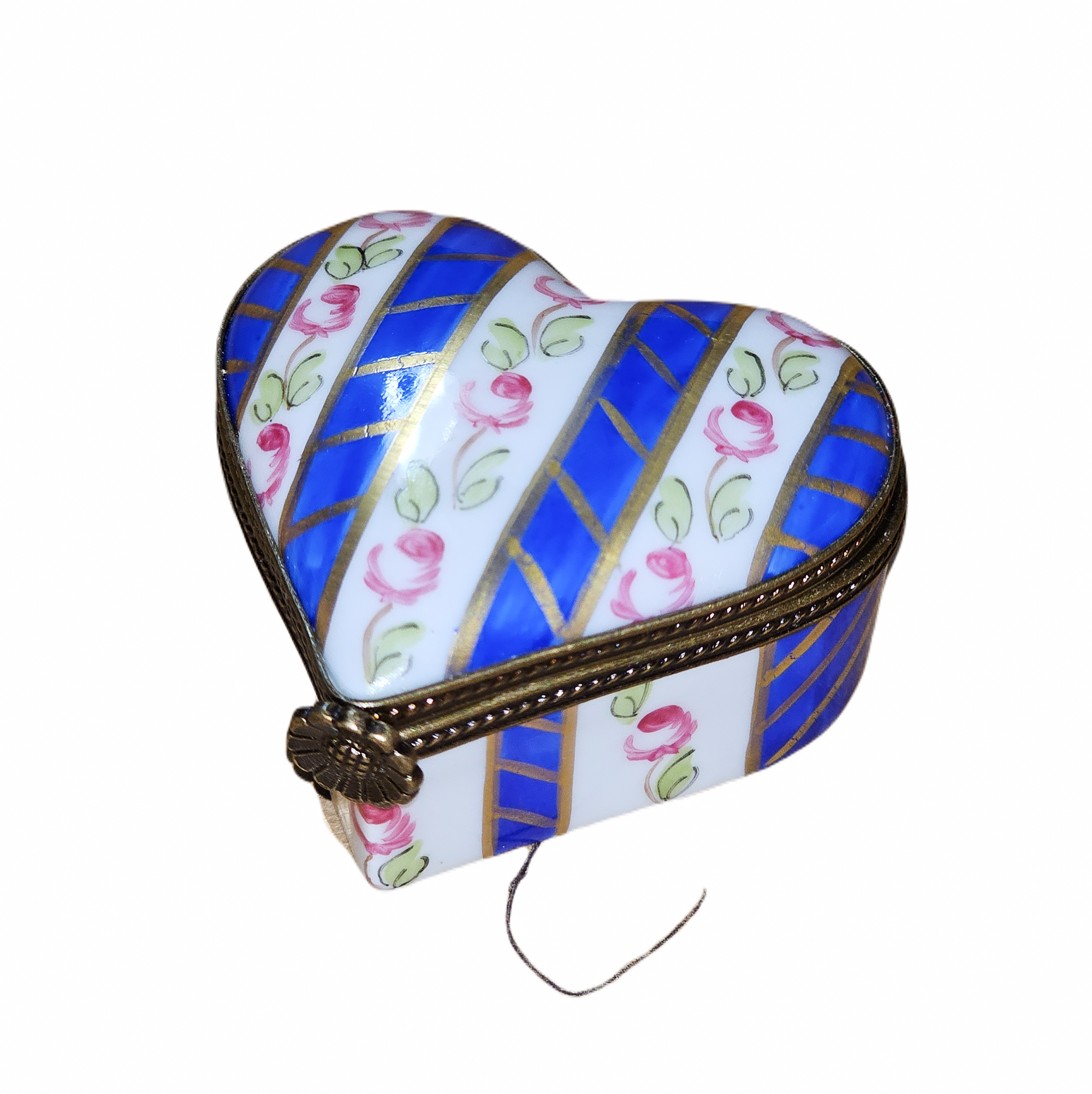 Blue Stripes Heart Box Porcelain Limoges heart French Trinket Box