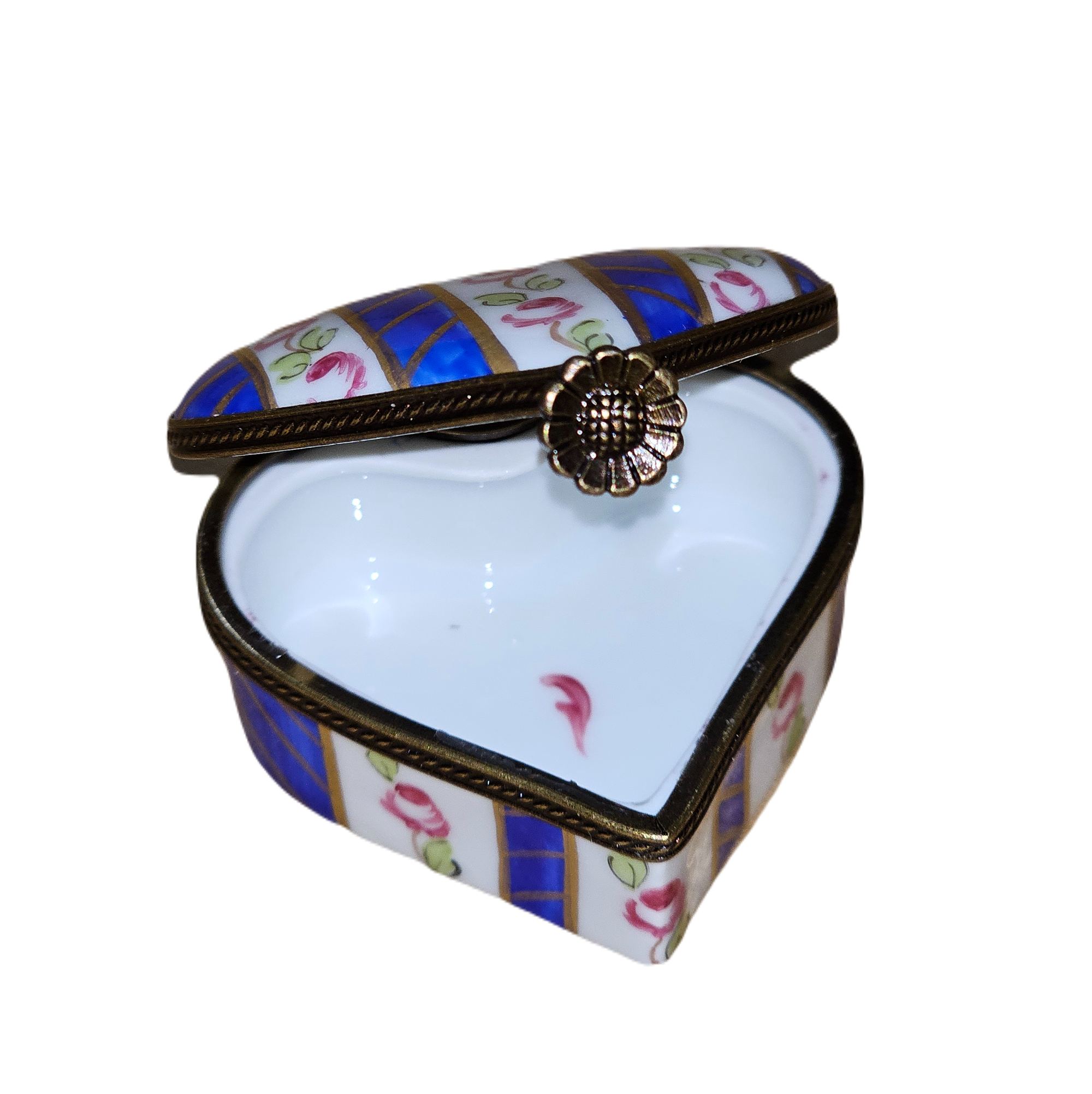 Blue Stripes Heart Box Porcelain Limoges heart French Trinket Box