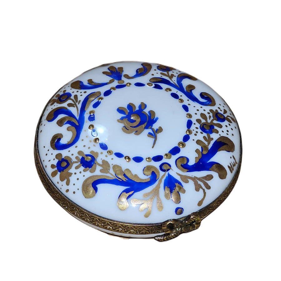Blue Floral Gold Limoges Box Porcelain Limoges traditional French Trinket Box