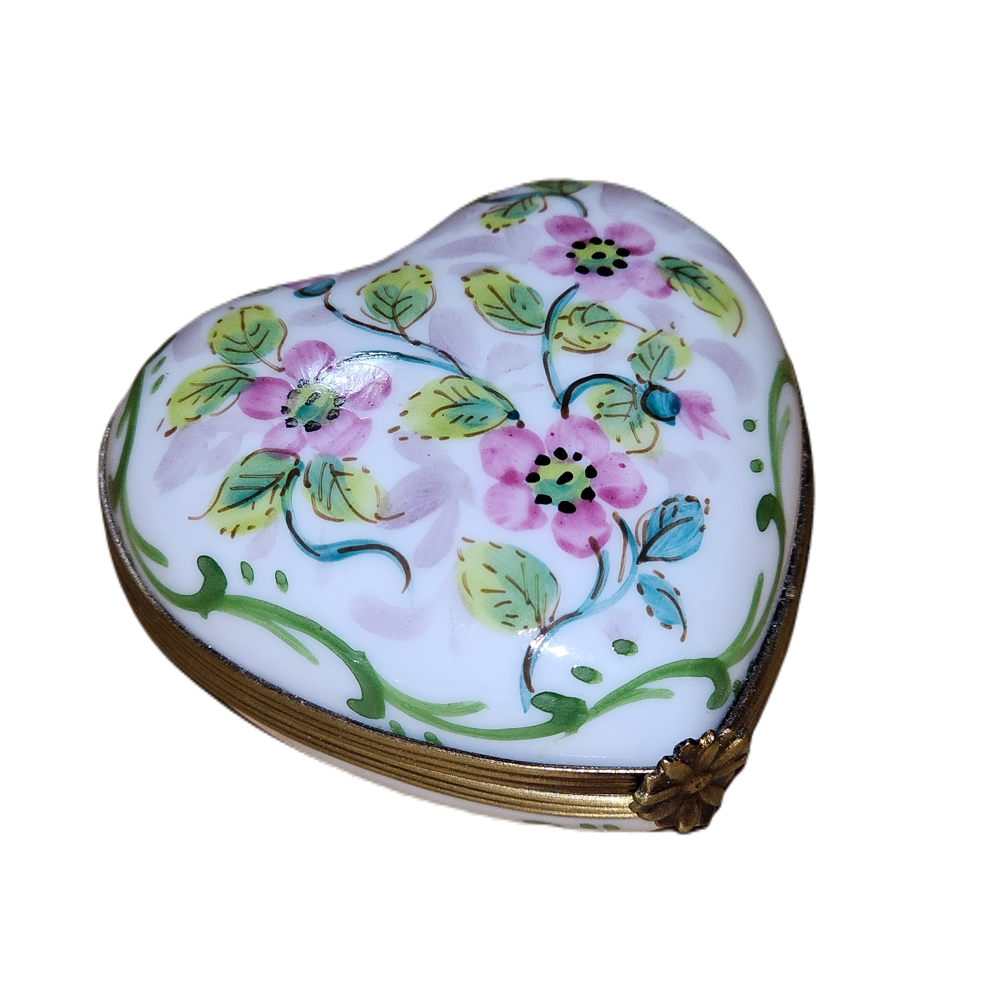 Pink Floral Heart Box Porcelain Limoges heart French Trinket Box